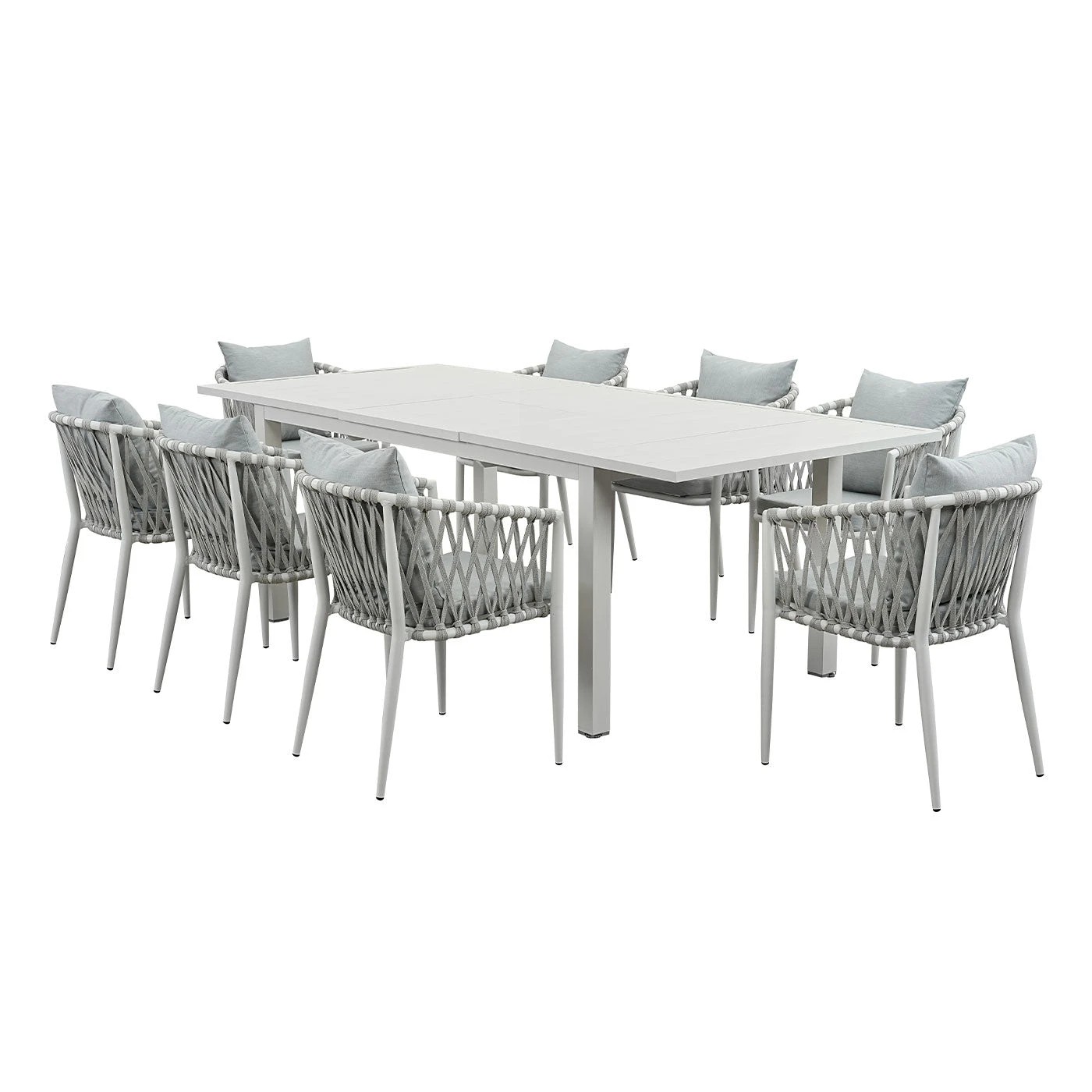 7 Moda Living Mornington 9-Piece White Aluminium Outdoor Dining Set - Light Grey Cushion - White, 7 of 10