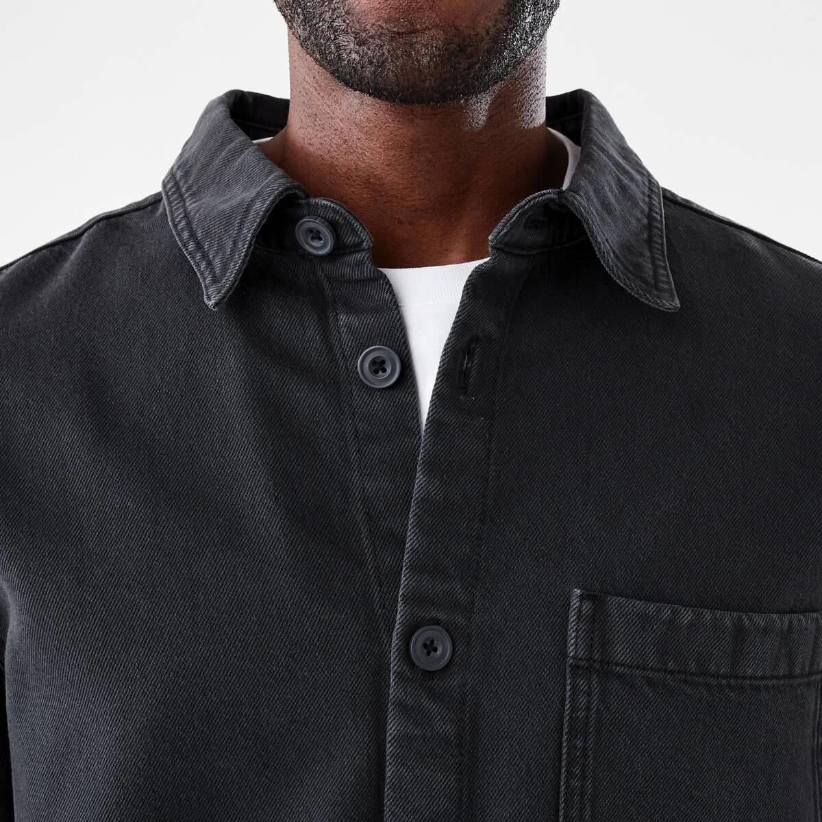 6 Long Sleeve Denim Overshirt WASHED BLACK, 6 of 7
