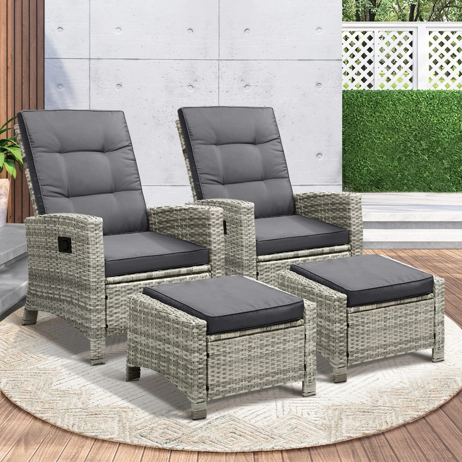 9 Livsip Recliner Chairs Outdoor Sun Lounger Setting Wicker Sofa Patio Furniture
 - Grey, 9 of 9