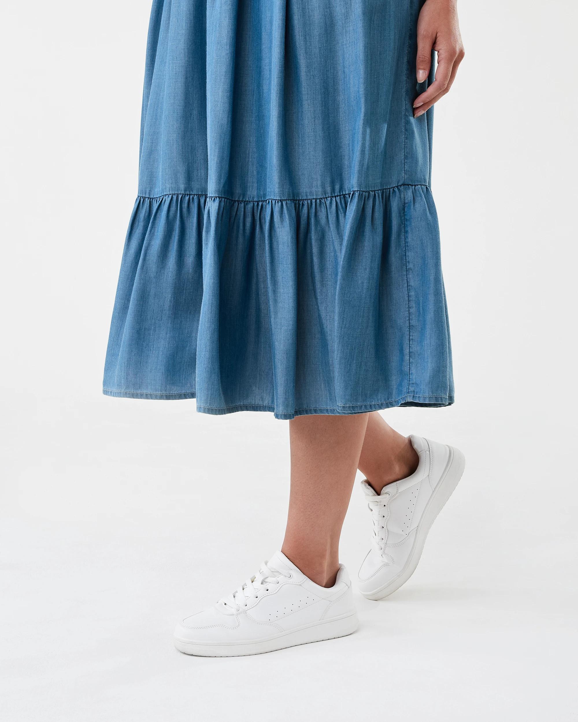 8 Short Sleeve Lyocell Tie Front Midi Dress Mid Wash, 8 of 8