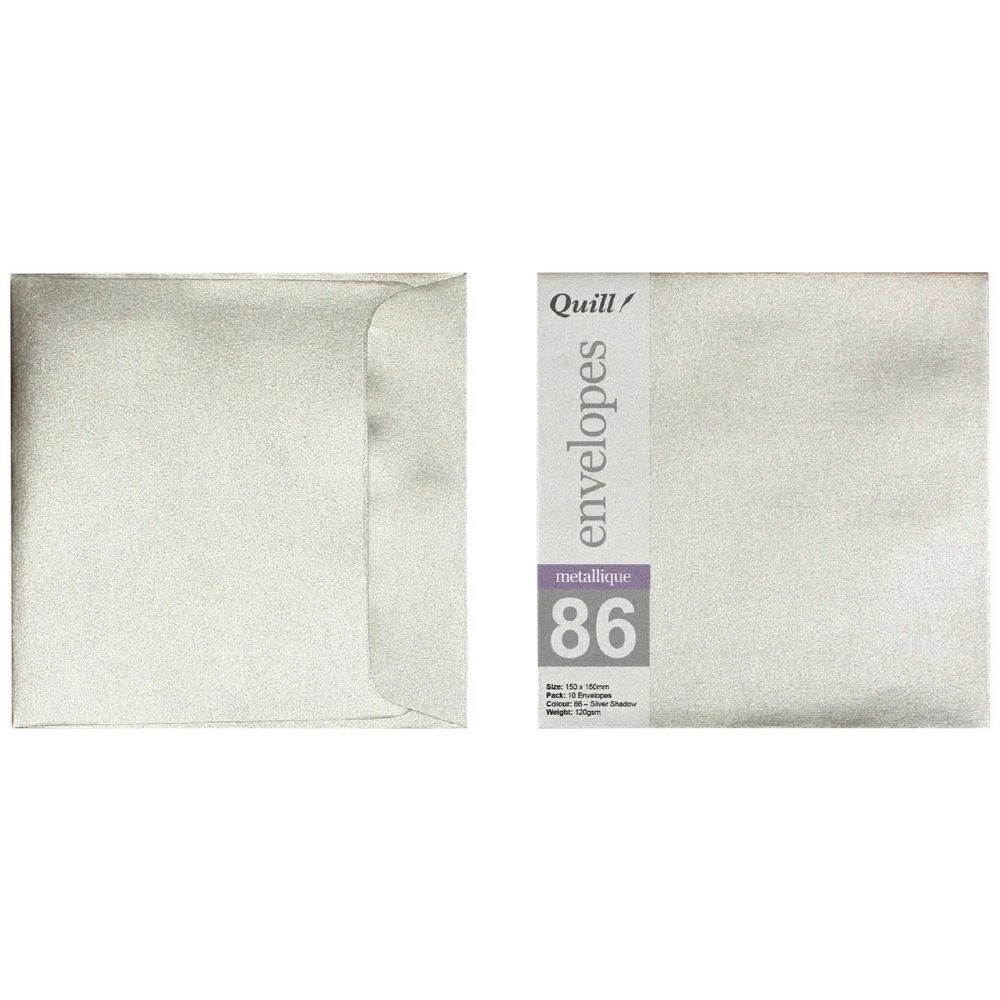 1 Quill 150mm Square Envelopes Metallique Silver Shadow 10 Pack, 1 of 2