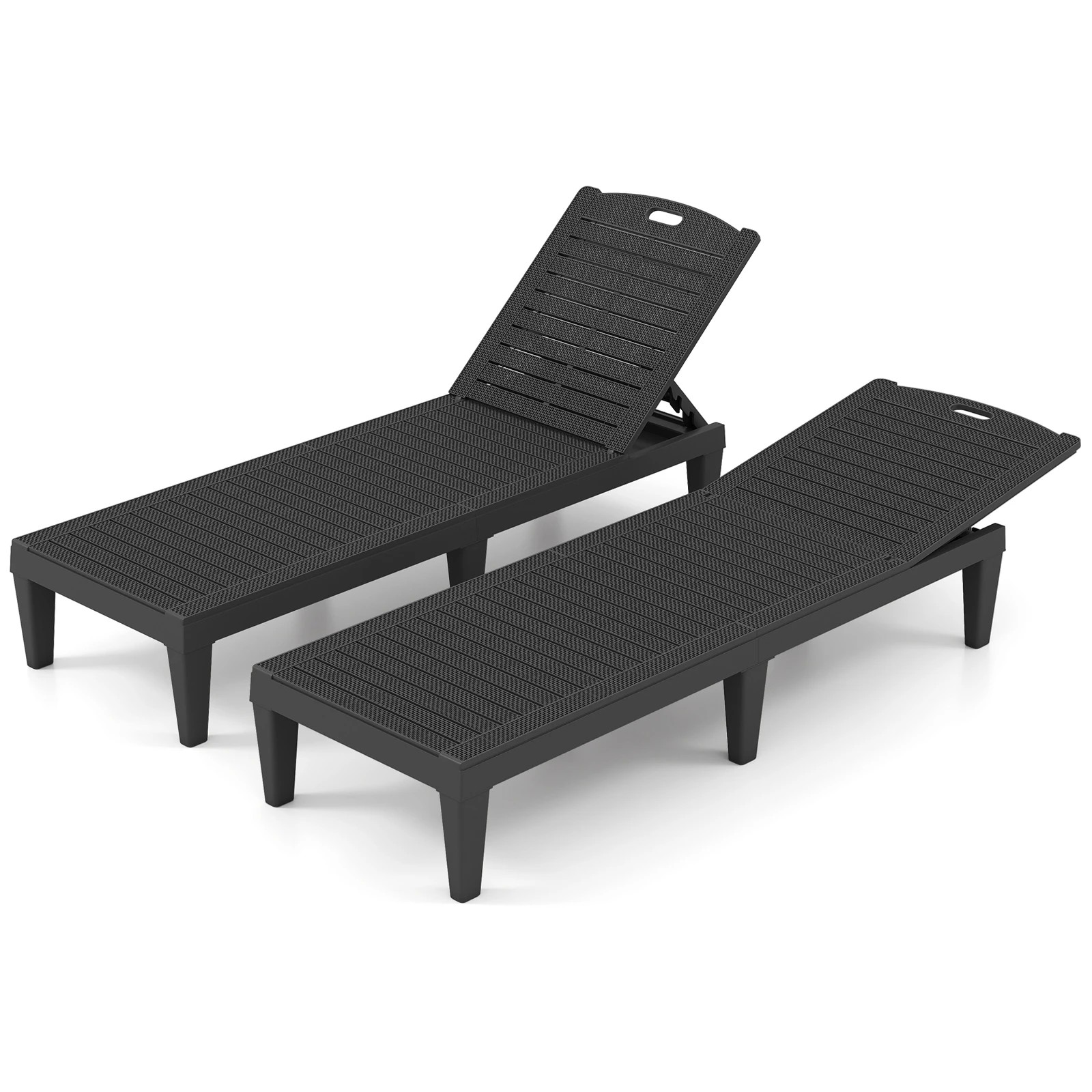 1 Costway 2x Outdoor Lounge Chairs PP Recliner Lounger w/4-Position Backrests - Black, 1 of 6