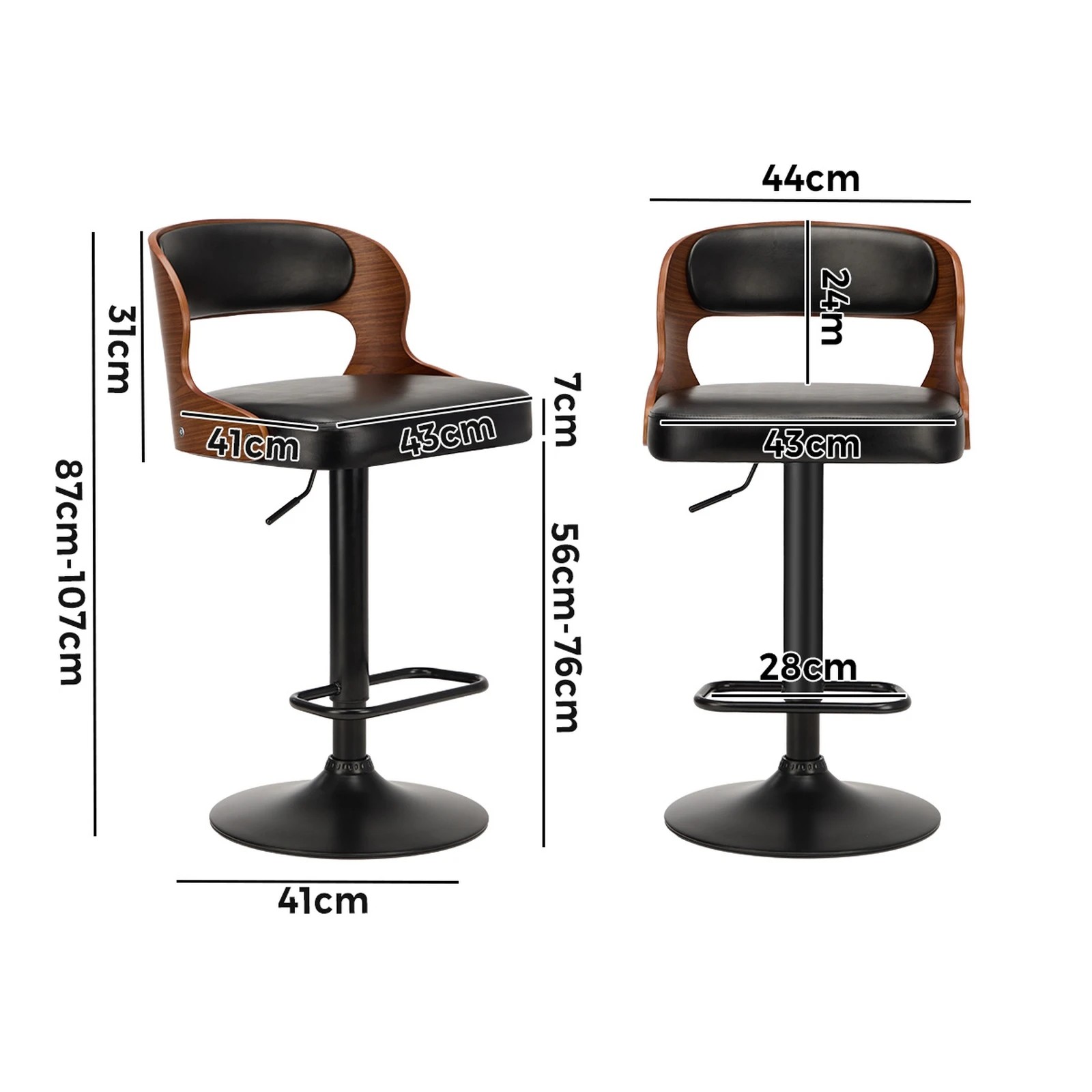 2 Oikiture 4x Bar Stools Kitchen Gas Lift Swivel Chairs - Black, 2 of 9