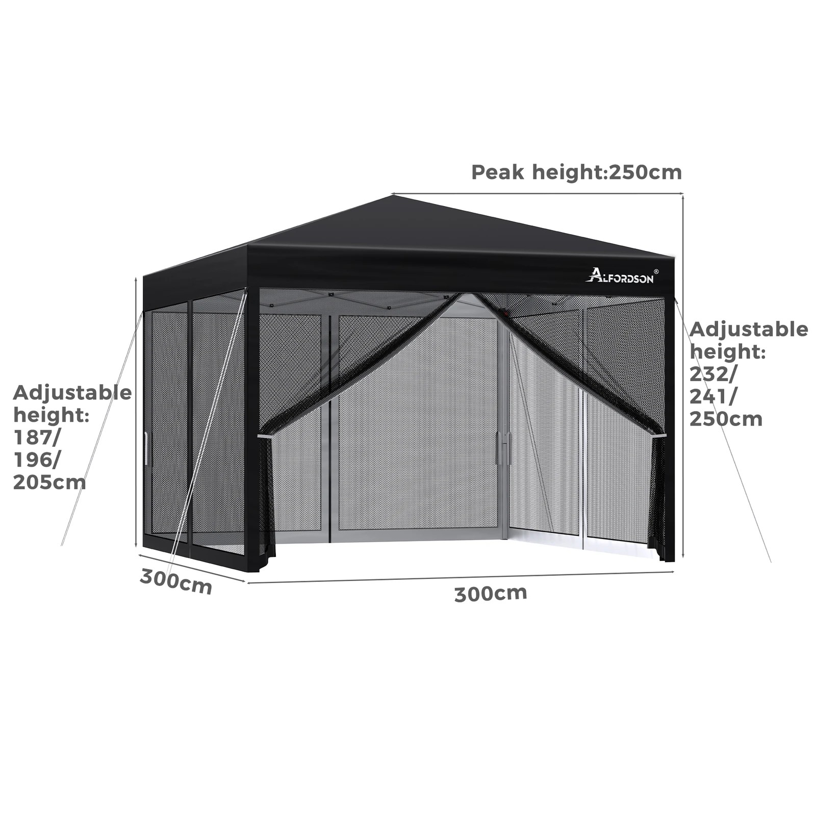 9 Alfordson Pop Up Marquee Outdoor Tent Mesh Wall 3x3m Gazebo - Black, 9 of 10