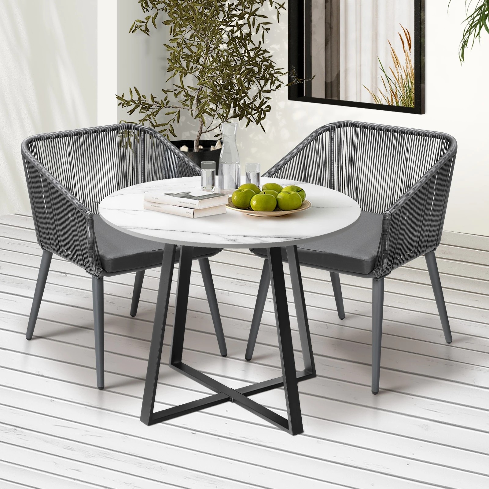3 Livsip 3x Outdoor Dining Setting Sintered Stone Table Patio Furniture Bistro Set - Multi, 3 of 10