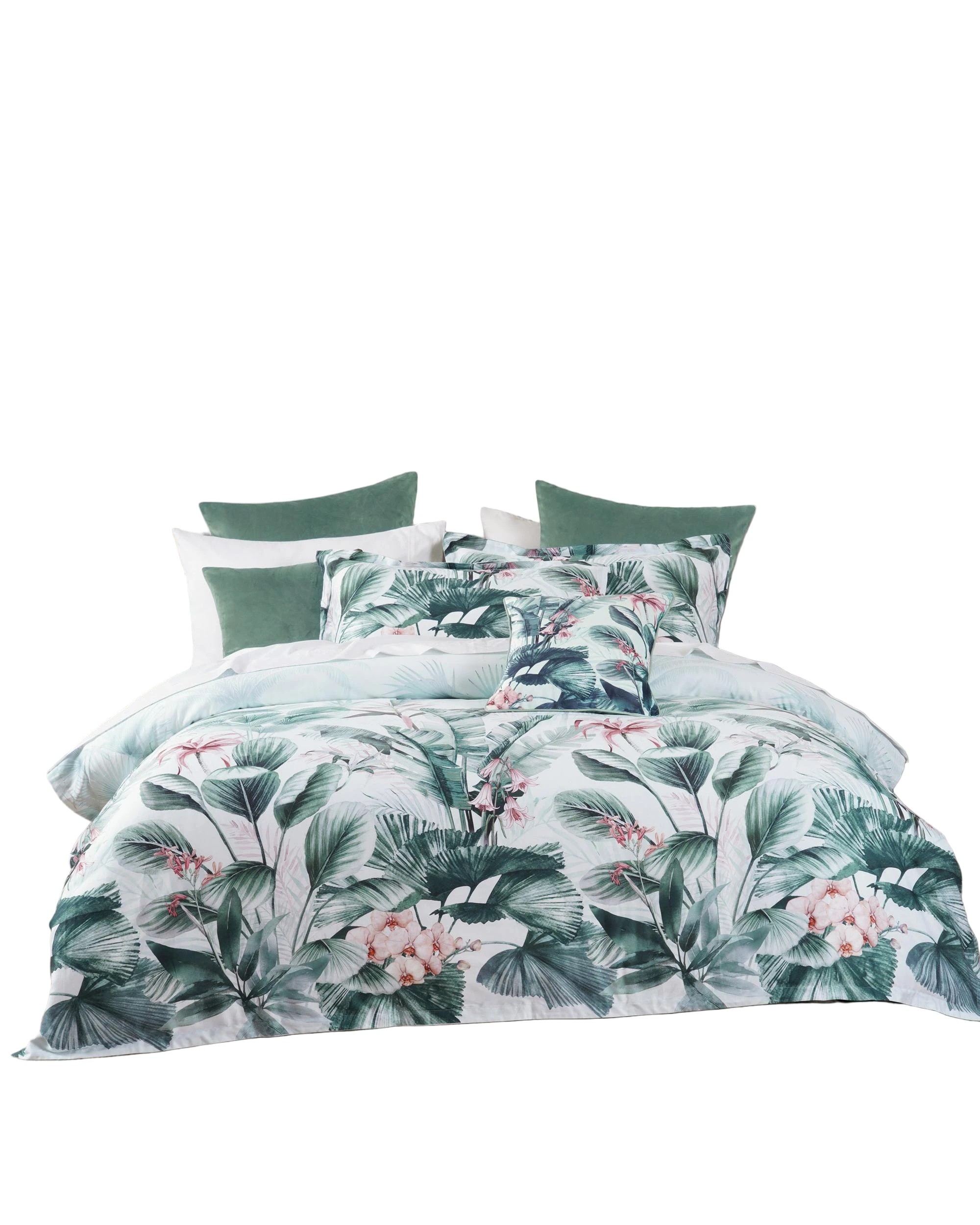 1 Bianca Abbey Super King Cotton Sateen Quilt Cover & Pillowcase Set - Green, 1 of 4