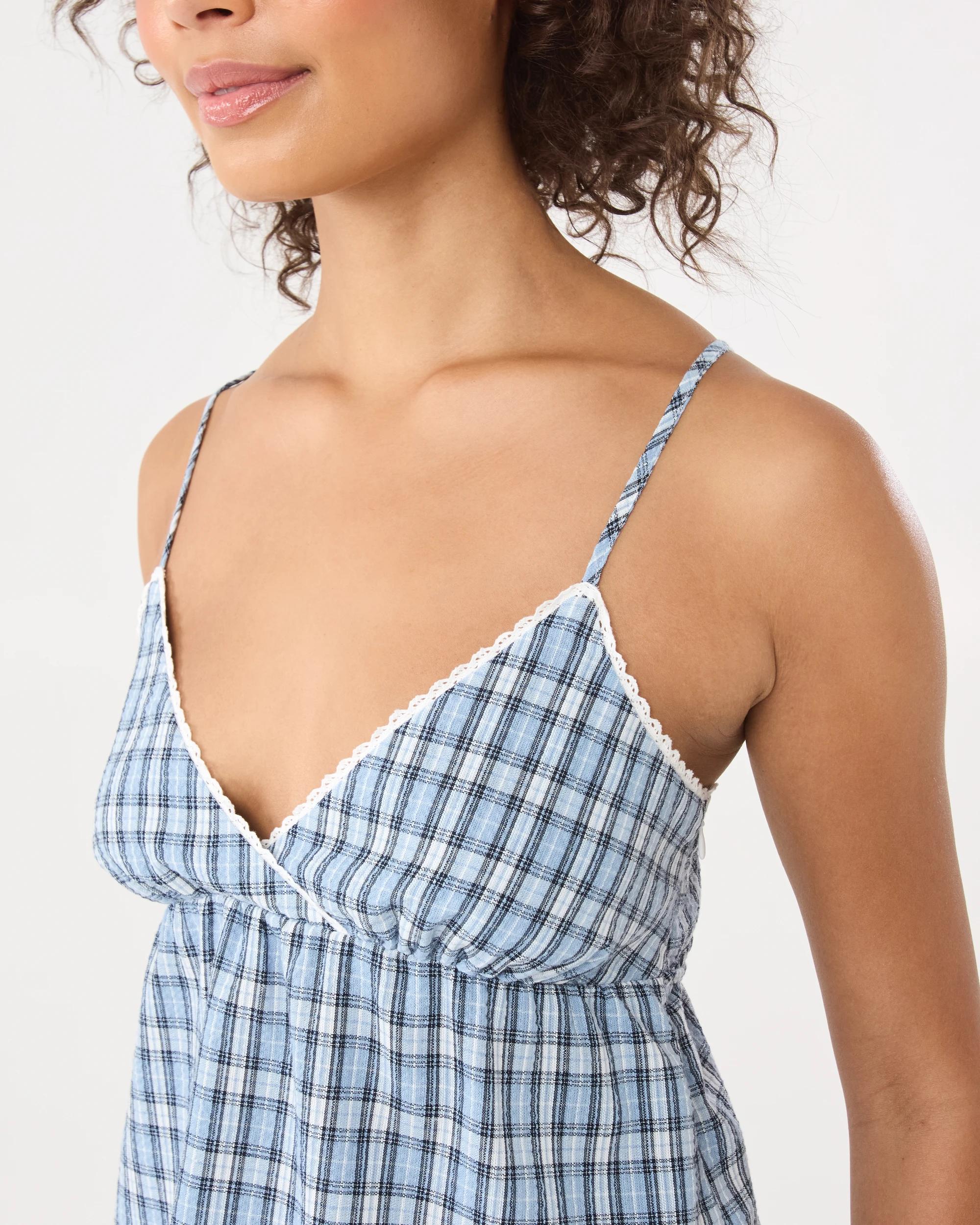 8 Sleeveless V-Neck Check Cami Blue Check, 8 of 10
