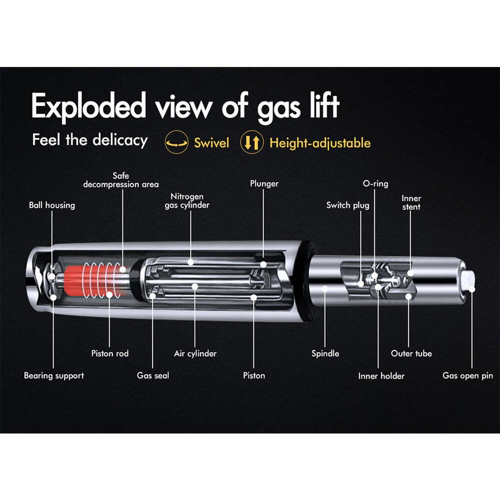 10 Alfordson 4x Bar Stools Macias Kitchen Swivel Chair Leather Gas Lift - Grey, 10 of 10