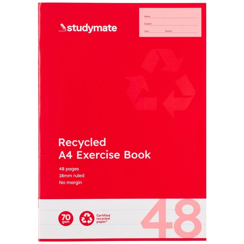 3 Studymate A4 Recycled 70gsm 18mm Ruled Exercise Book 48 Page, 3 of 3
