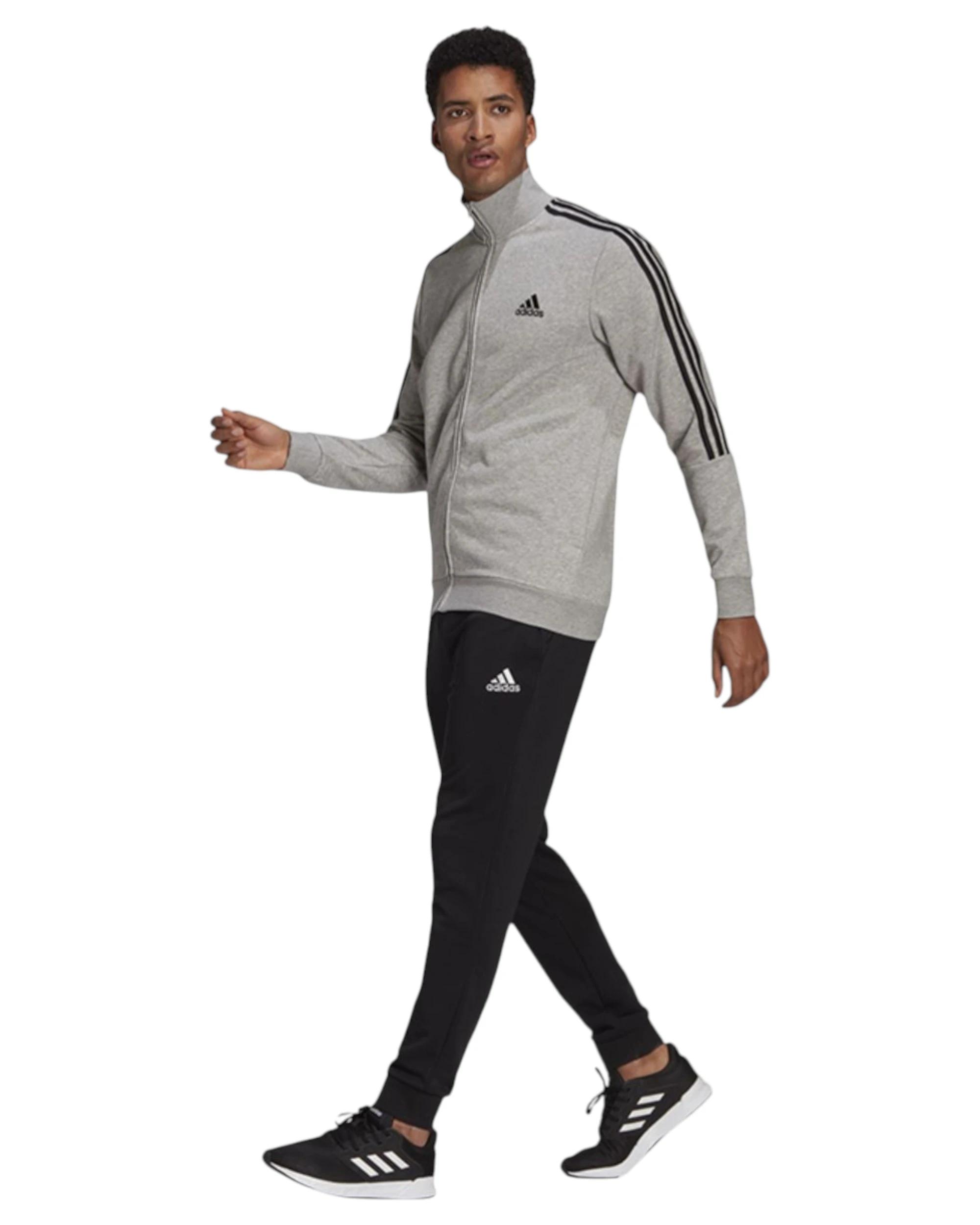 3 Adidas Mens Aeroready Essentials 3 Stripes Grey/Black Tracksuit GREY/BLACK, 3 of 7