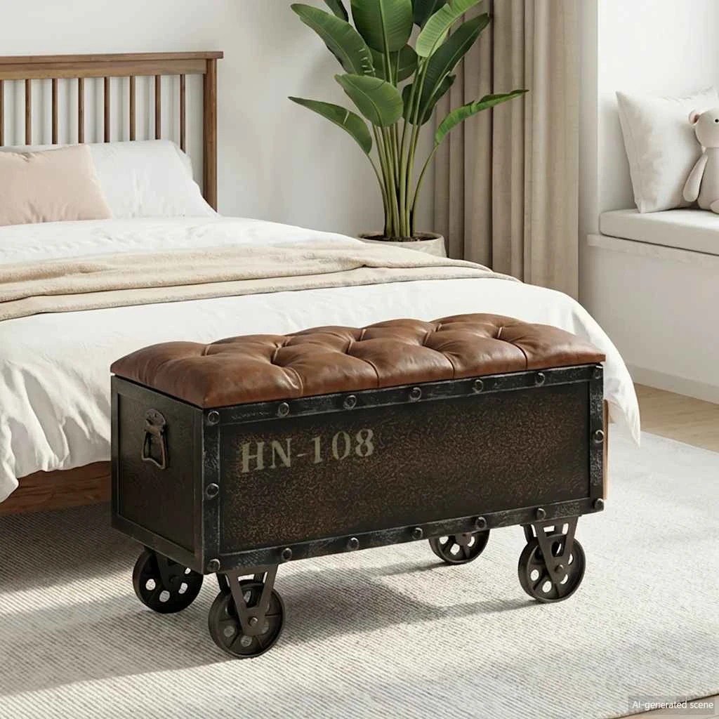 2 Vidaxl Storage Bench Pouffe - Brown, 2 of 9