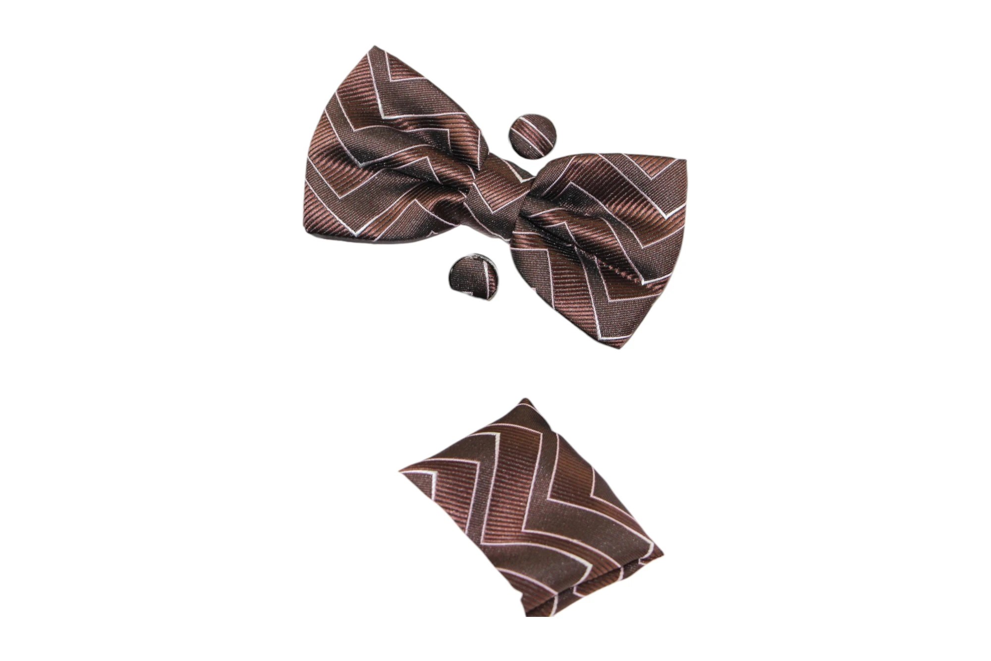 3 Zasel Mens Brown Zig Zag Matching Bow Tie, Pocket Square & Cuff Links Set - Multi - Multi, 3 of 3