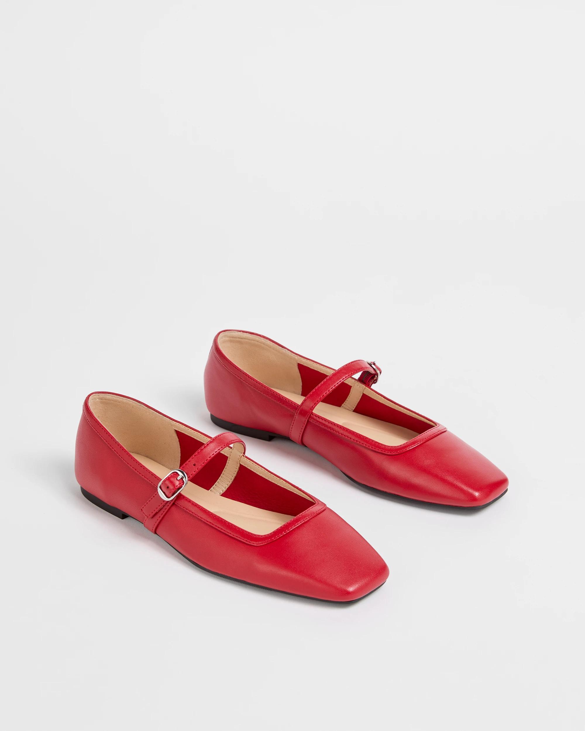 2 Target Woman Genuine Leather Mary Jane Strap Ballet Flats RED LEATHER, 2 of 3