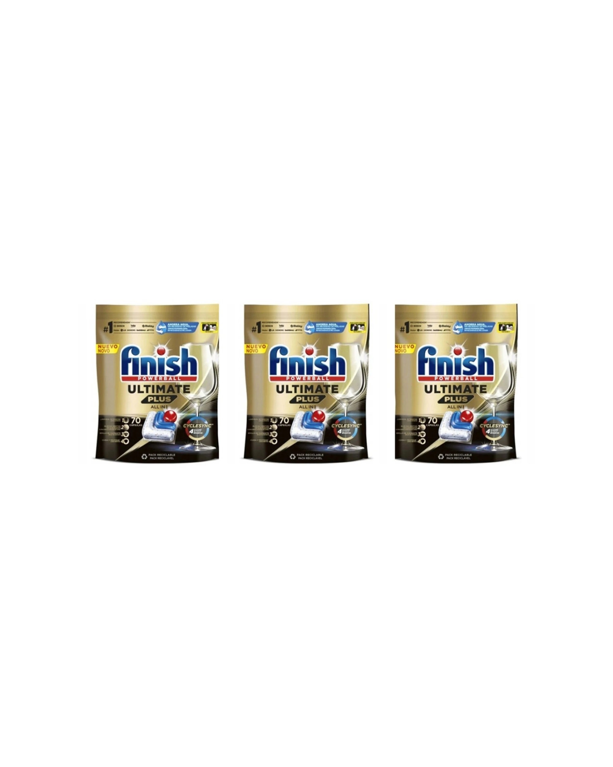 1 Finish 3 x 70pc Ultimate Plus Dishwashing Tablets All In 1 Biodegradable -, 1 of 3