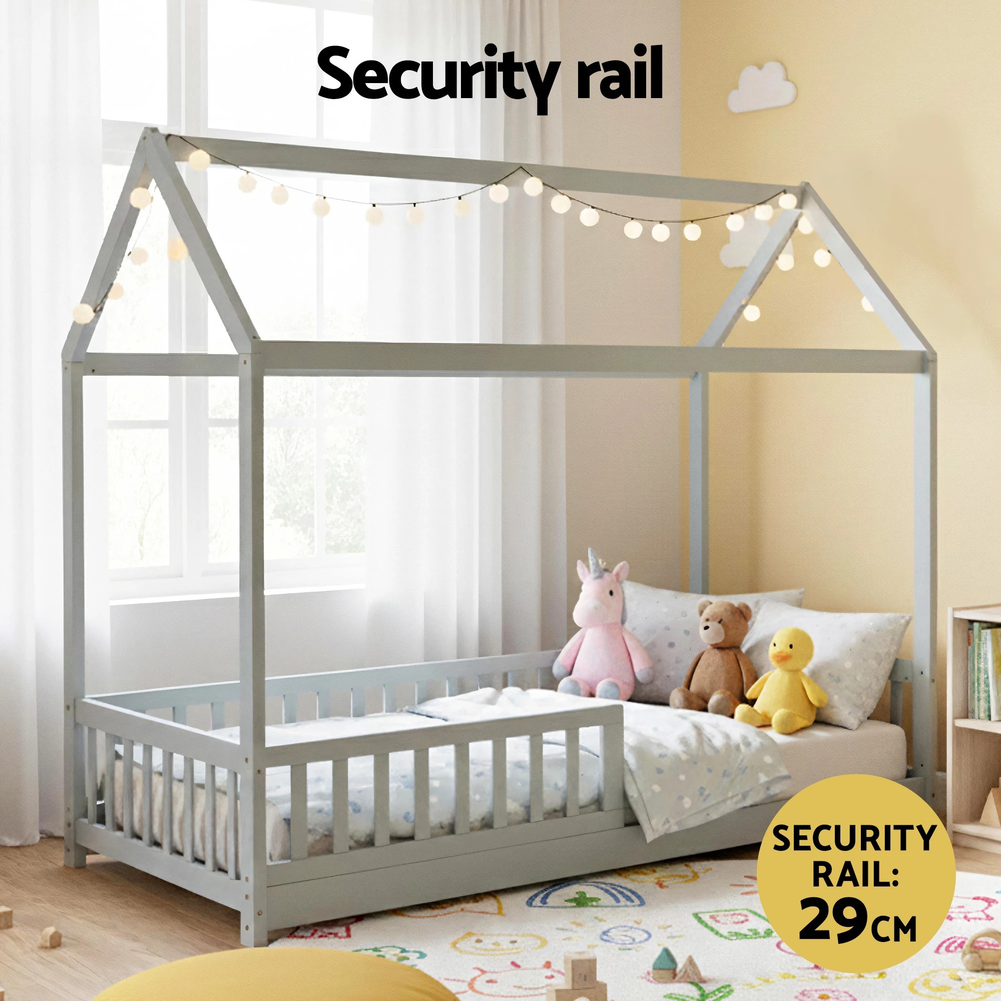 5 Artiss Bed Frame Wooden Kids House Frame  ROCK - Grey, 5 of 6