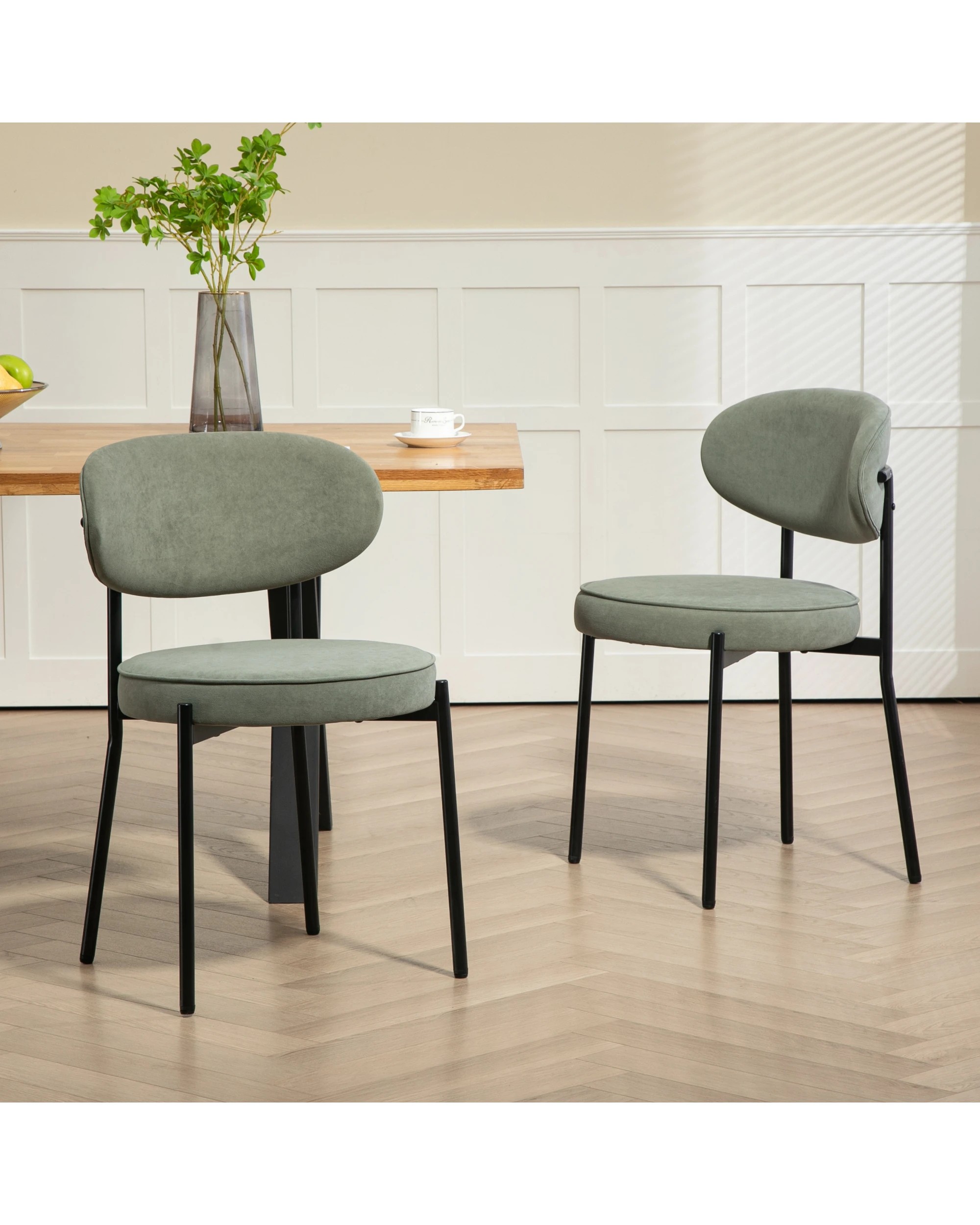 2 IHOMDEC Round Dining Chair Metal Frame and Legs Set of 2 - Green - Green, 2 of 10