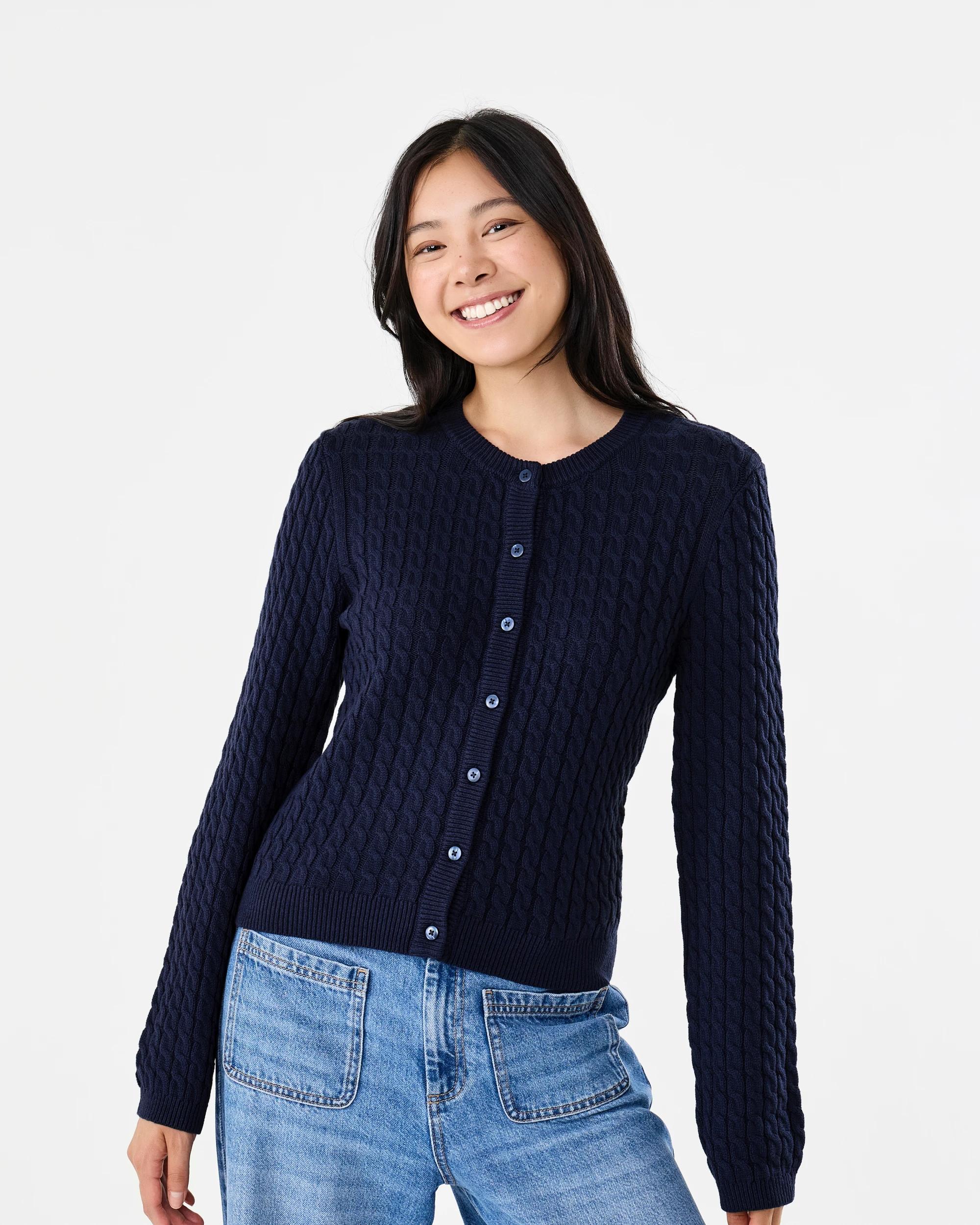 1 Long Sleeve Lightweight Cable Cardigan Blu Pcoat, 1 of 6