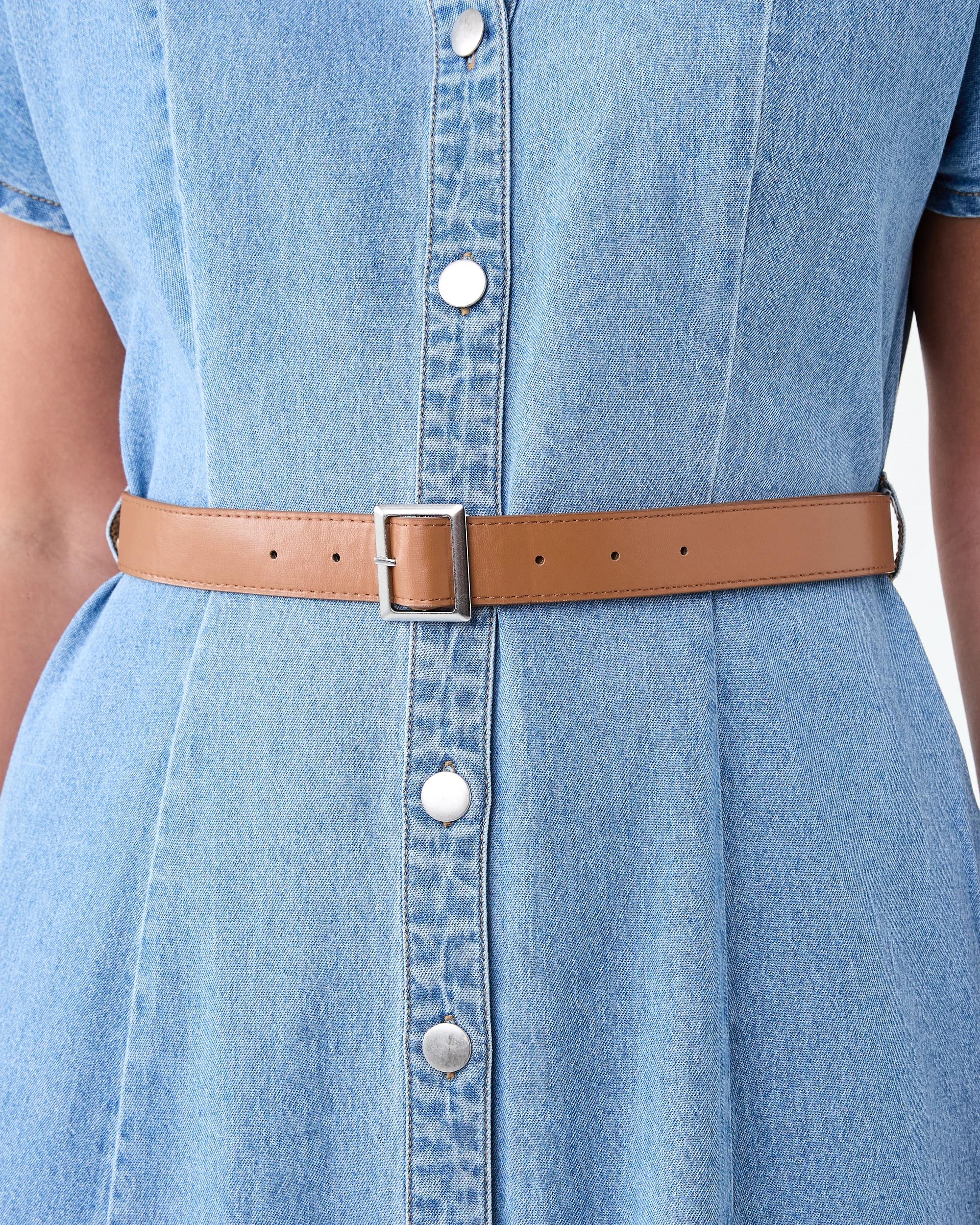 6 Short Sleeve Chambray Shirt Midi Dress Light Wash, 6 of 7