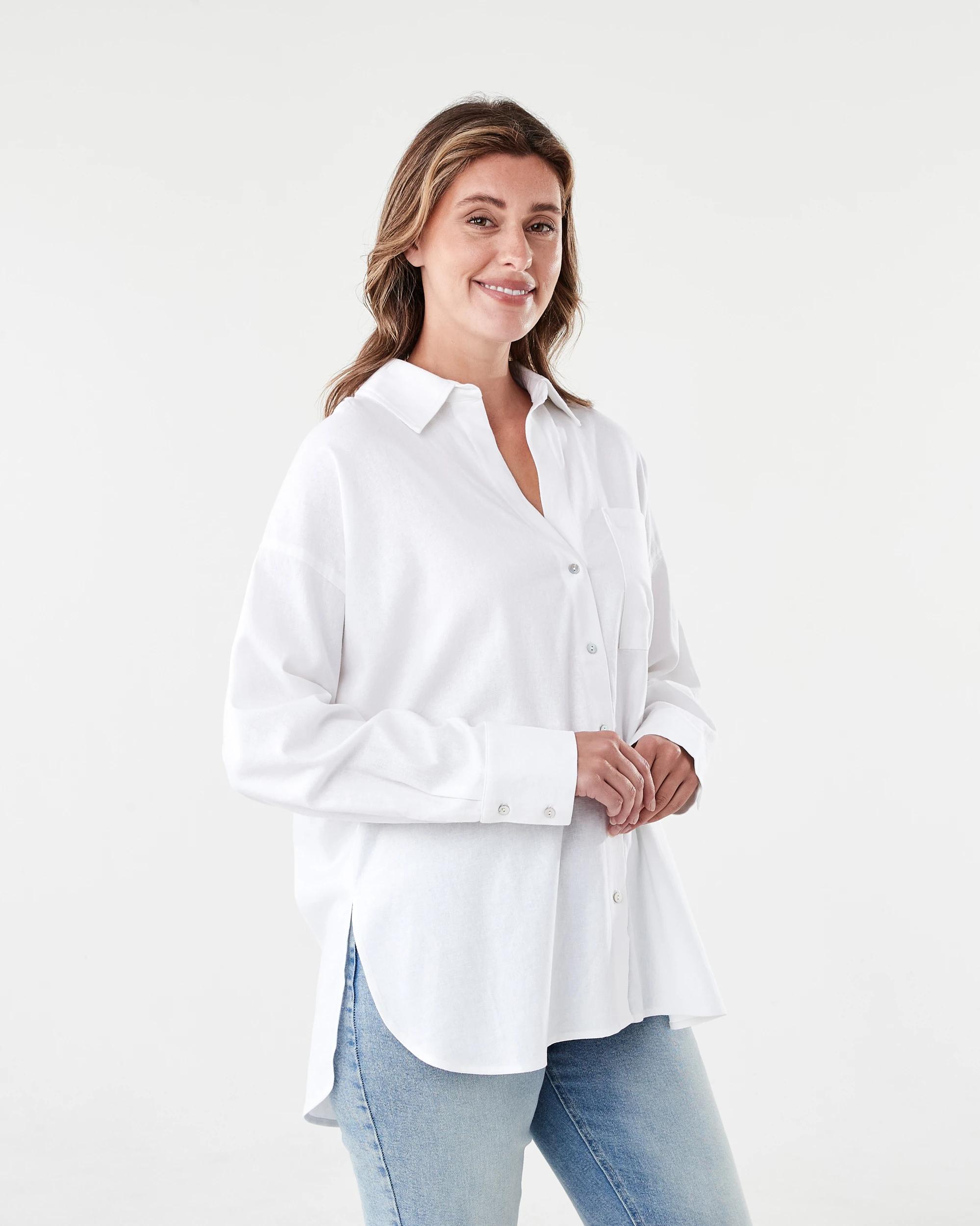 2 Long Sleeve Oversized Linen Blend Shirt White, 2 of 8