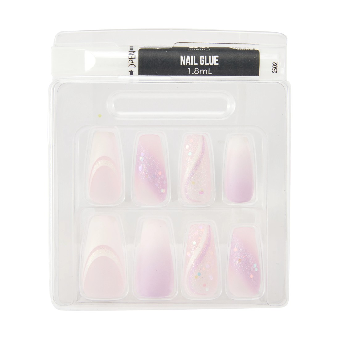 3 OXX Cosmetics 24 Pack Artificial Nails with Adhesive - Squareletto Shape, Pink Glitter, 3 of 4
