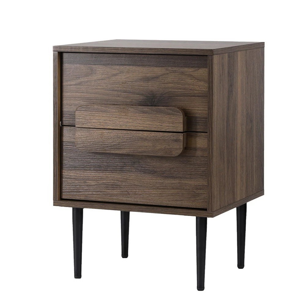 1 Artiss Bedside Table Nightstand 2 Drawers - Brown, 1 of 5