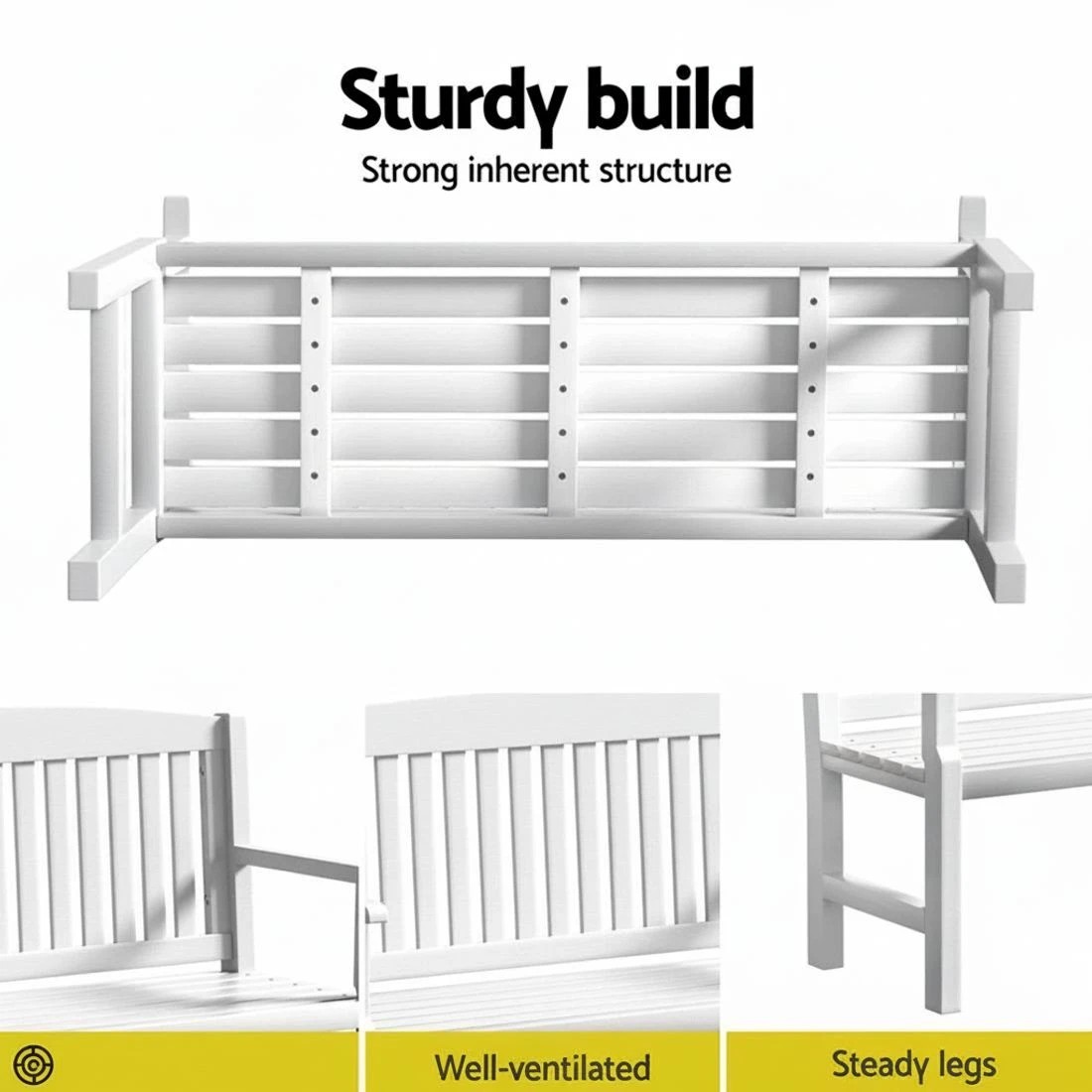 5 Gardeon Outdoor Garden Bench Wooden 2 Seater Lounge Chair Patio Furniture - White, 5 of 6