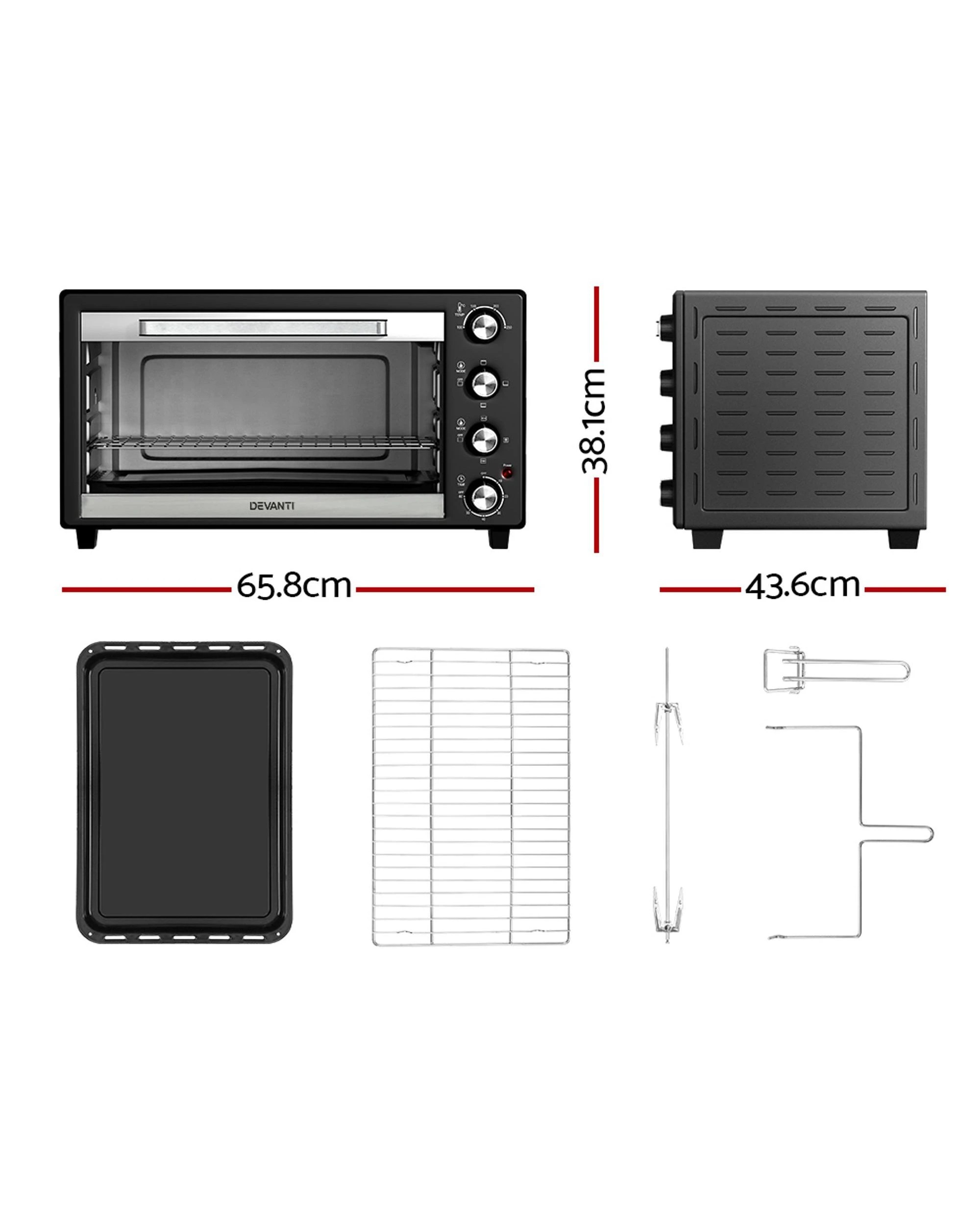 2 Devanti 60l Convection Oven Electric Fryer Ovens 2000w
 - Black, 2 of 3