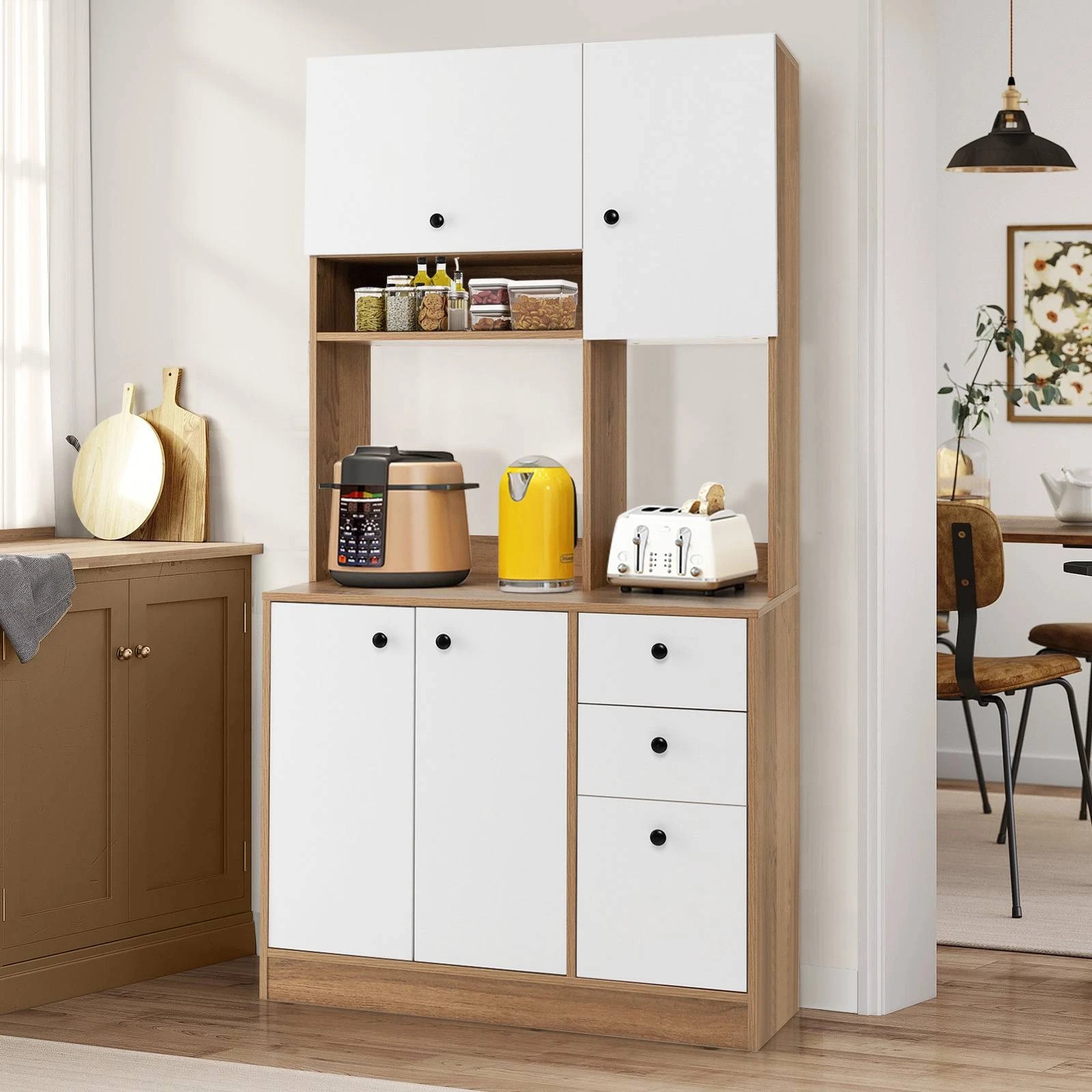 2 Costway 4-Door Storage Cabinet 3 Drawers Kitchen Cupboard - White, 2 of 3