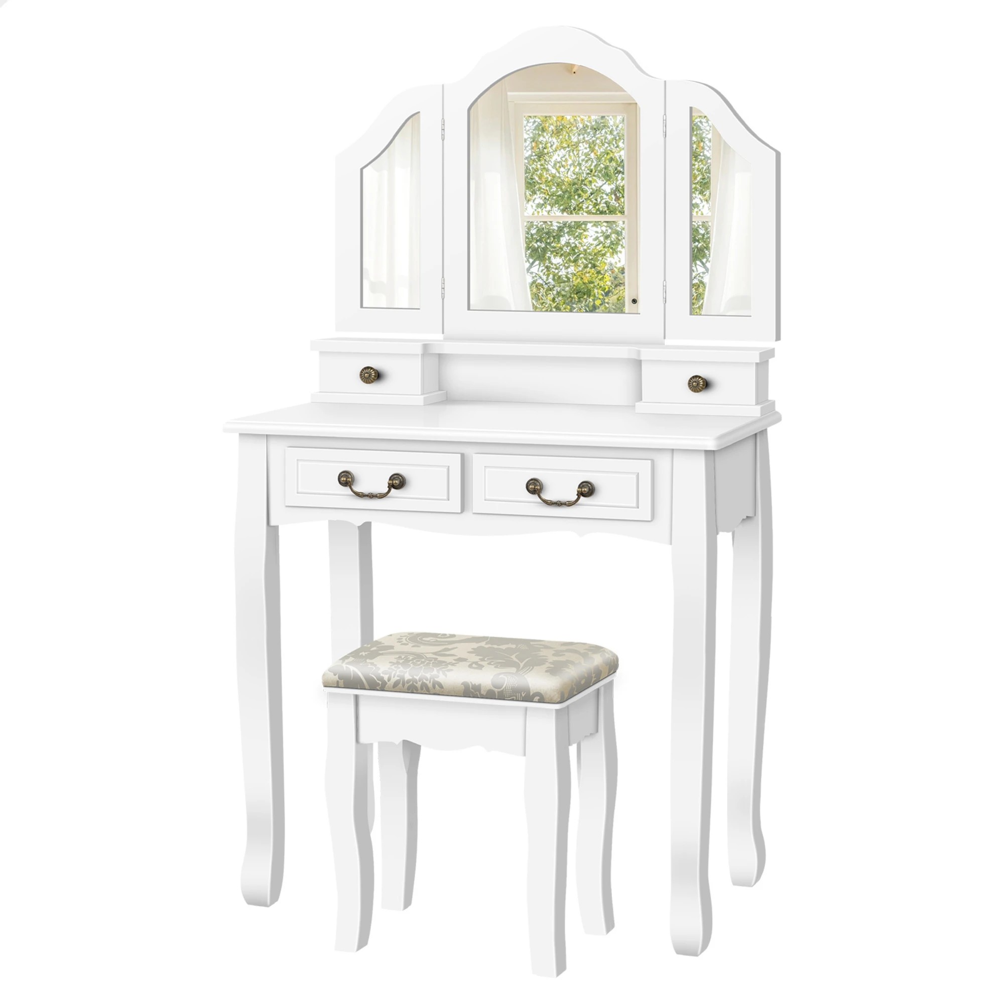 1 Alfordson Dressing Table Stool Set Makeup Foldable Mirror Vanity Desk - White, 1 of 10