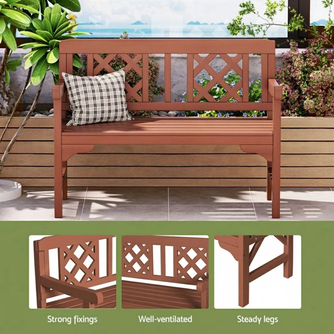 4 Gardeon Outdoor Garden Bench Wooden Chair 2 Seat Patio Furniture Lounge Natural - Brown, 4 of 7