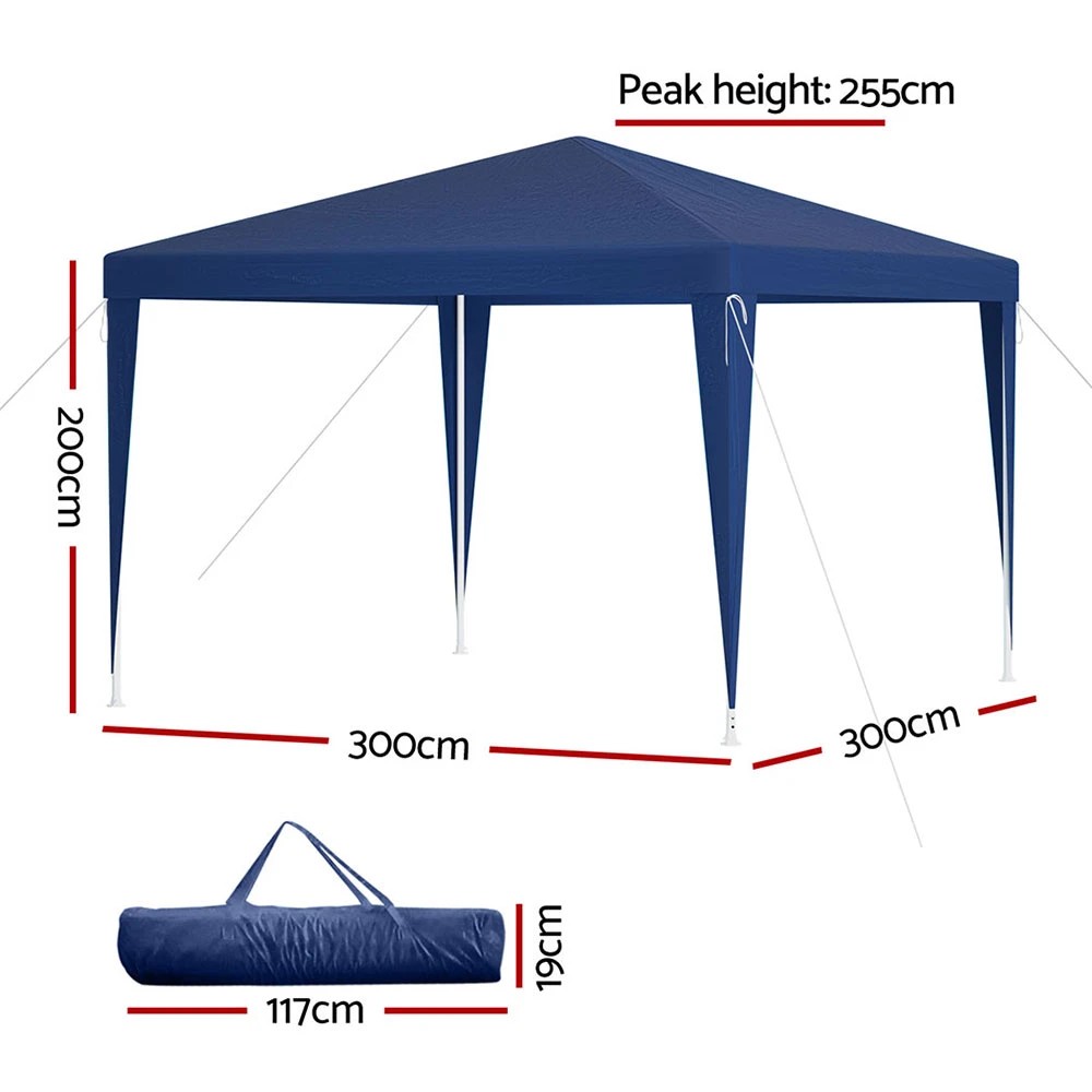 2 Instahut Gazebo 3x3m Wedding Party Marquee Tent Outdoor Event Camping Canopy Shade - Blue, 2 of 6