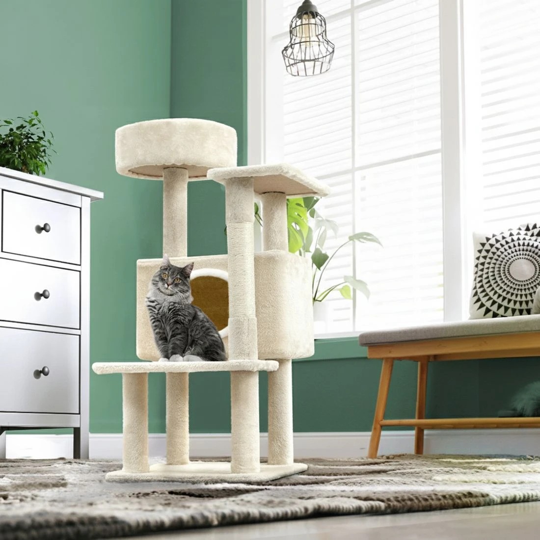 3 i.Pet Cat Tree 90cm Scratching Post Tower Scratcher Wood Condo House Bed Trees - Beige, 3 of 5