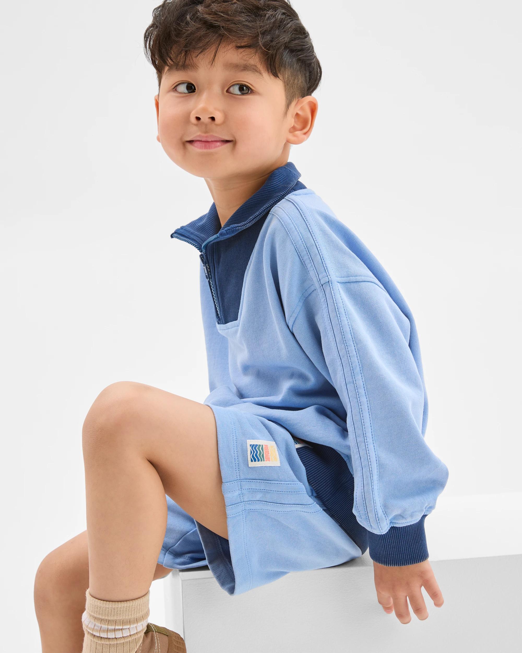 3 Target Kids Australian Cotton 1/4 Zip Jumper & Shorts 2 Piece Set WASHED BLUE, 3 of 6
