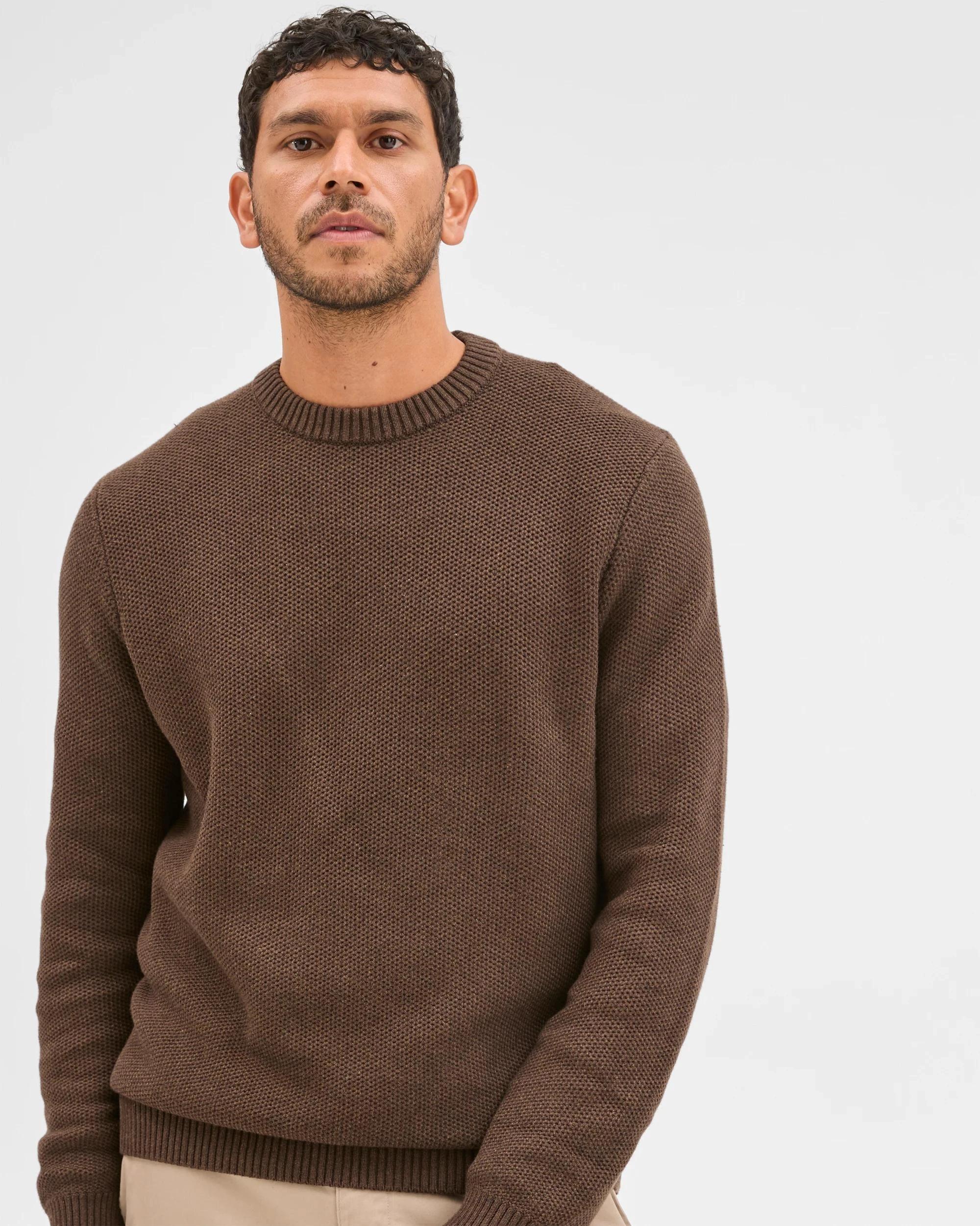 4 Target Man Australian Cotton Midweight Honeycomb Knit Sweater CHOCOLATE, 4 of 6