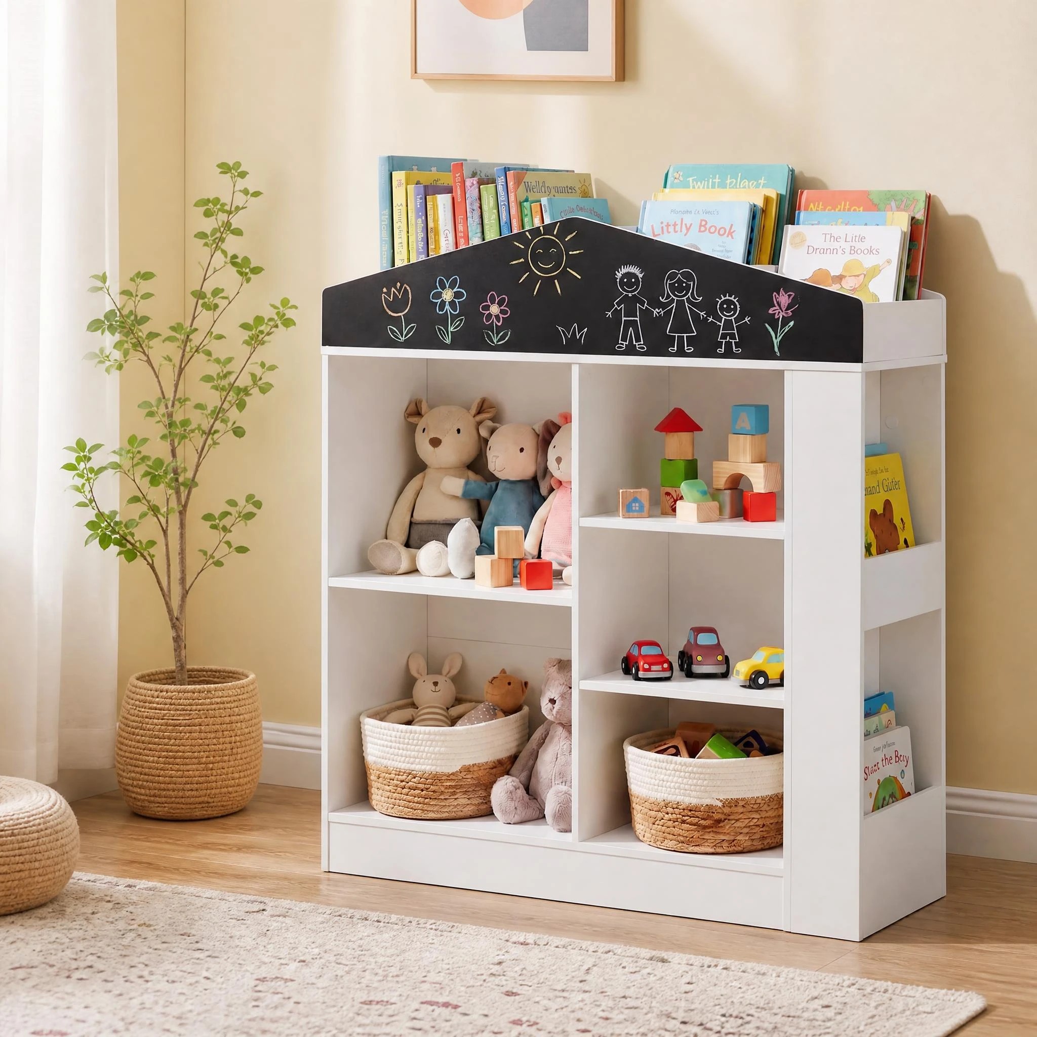 7 Costway Toy Storage Organizer Cabinet Box House Shape Bookcase Wooden Bookshelf - White, 7 of 7