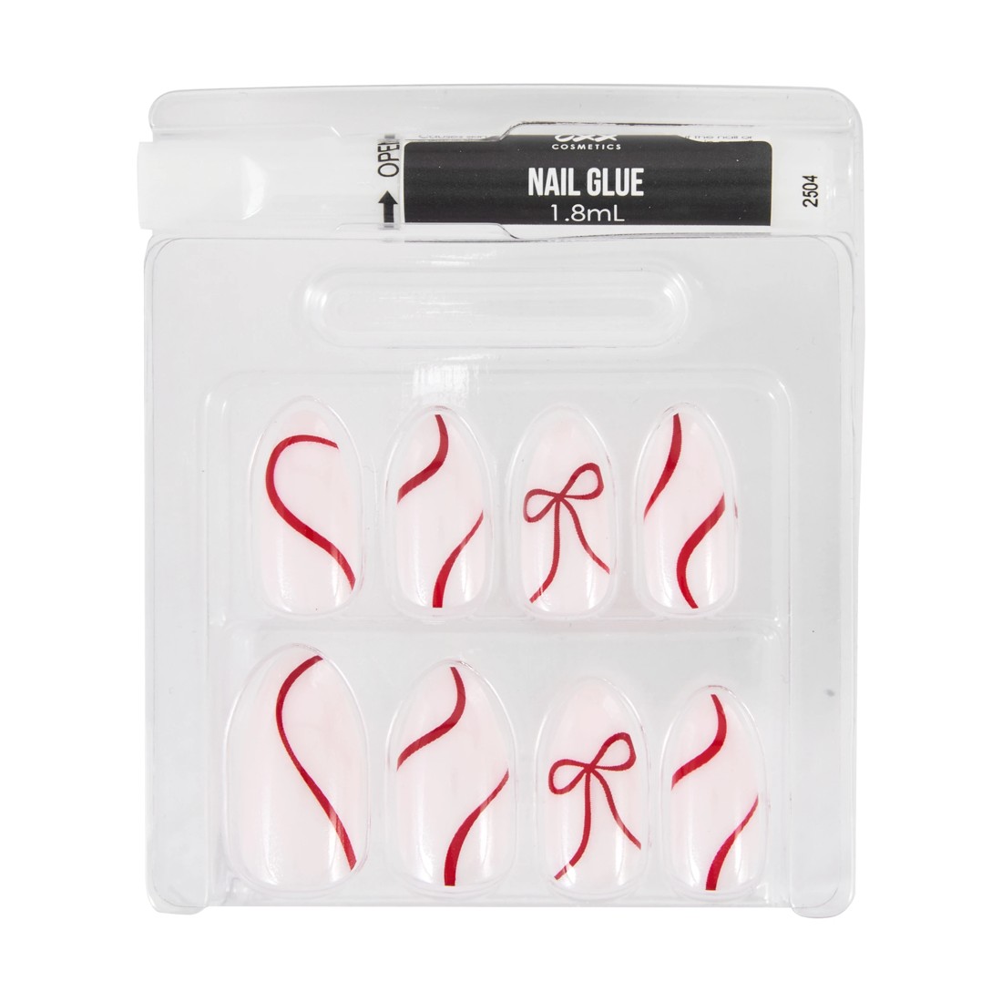 3 OXX Cosmetics 24 Pack Artificial Nails with Adhesive - Stiletto Shape, Christmas Bow, 3 of 4