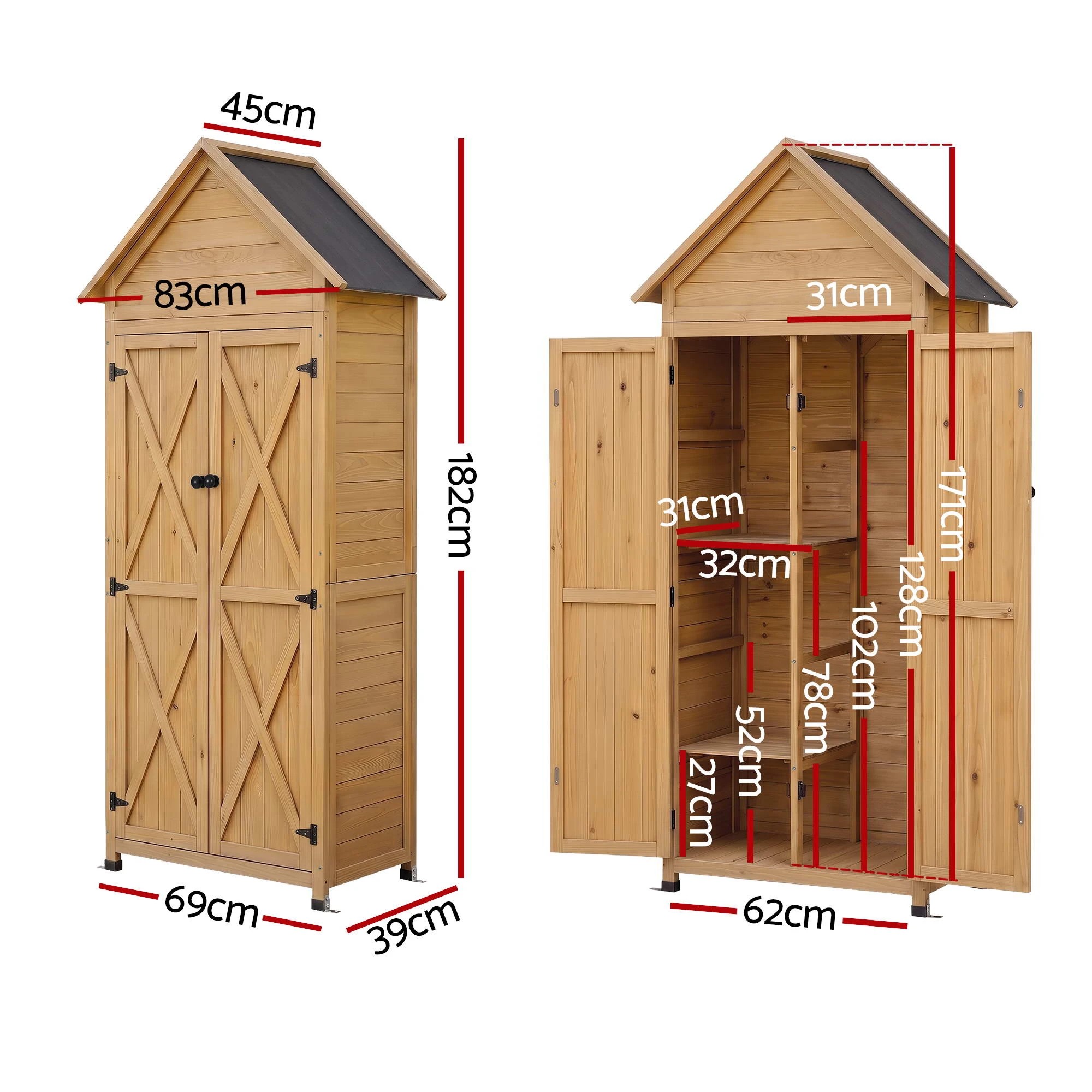 4 Gardeon Outdoor Storage Cabinet Cupboard Tool Organizer Shed Adjustable - Brown, 4 of 8