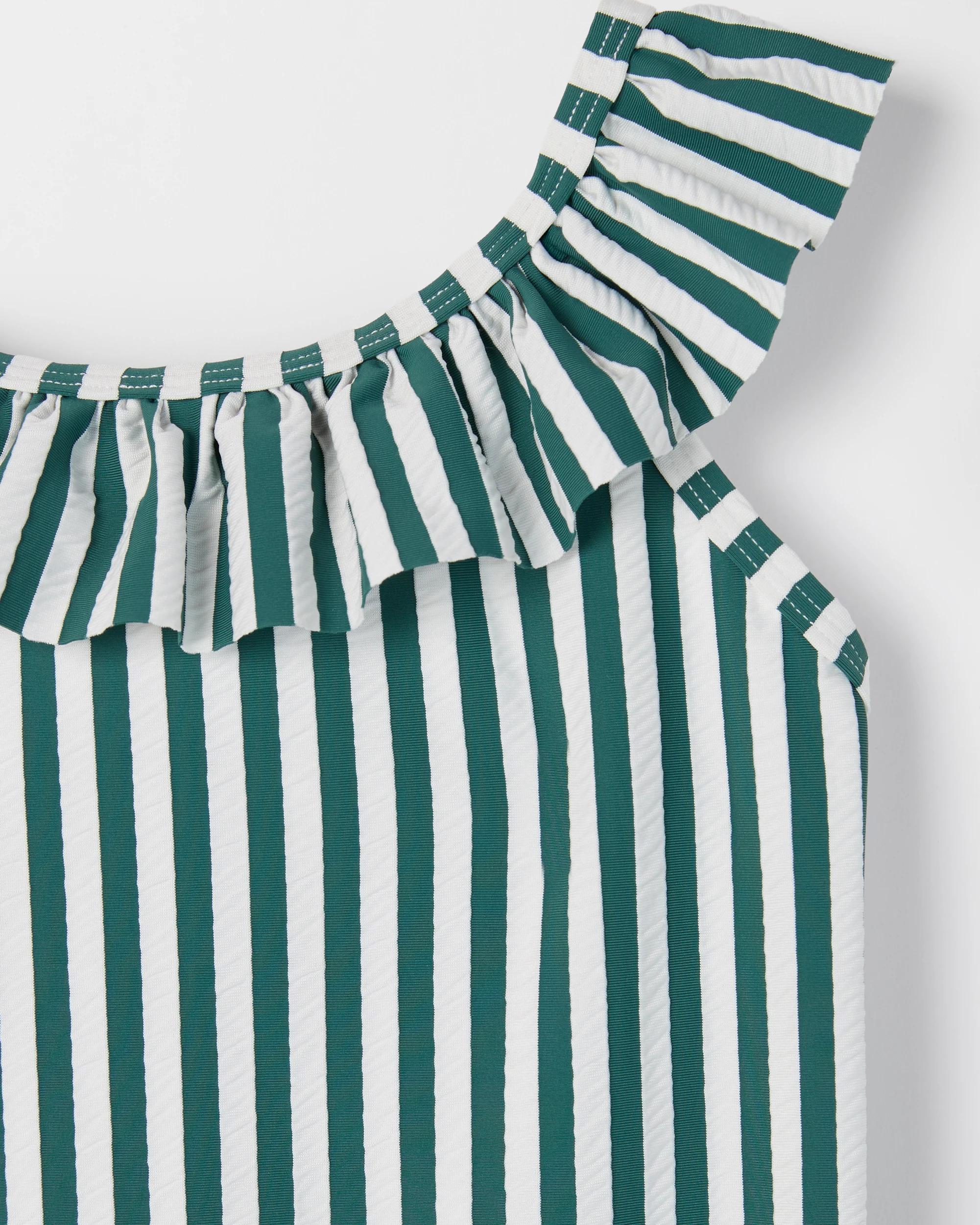 2 Target Kids Family Matching Frill Neckline One Piece Swimsuit GREEN STRIPE, 2 of 2