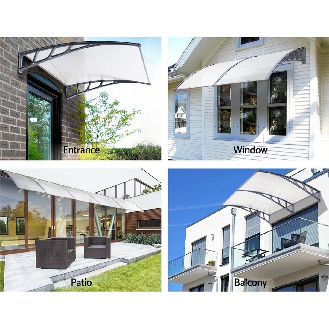 3 Instahut Window Door Awning Canopy 1.5mx2m Transparent Sheet  Plastic - Clear, 3 of 6