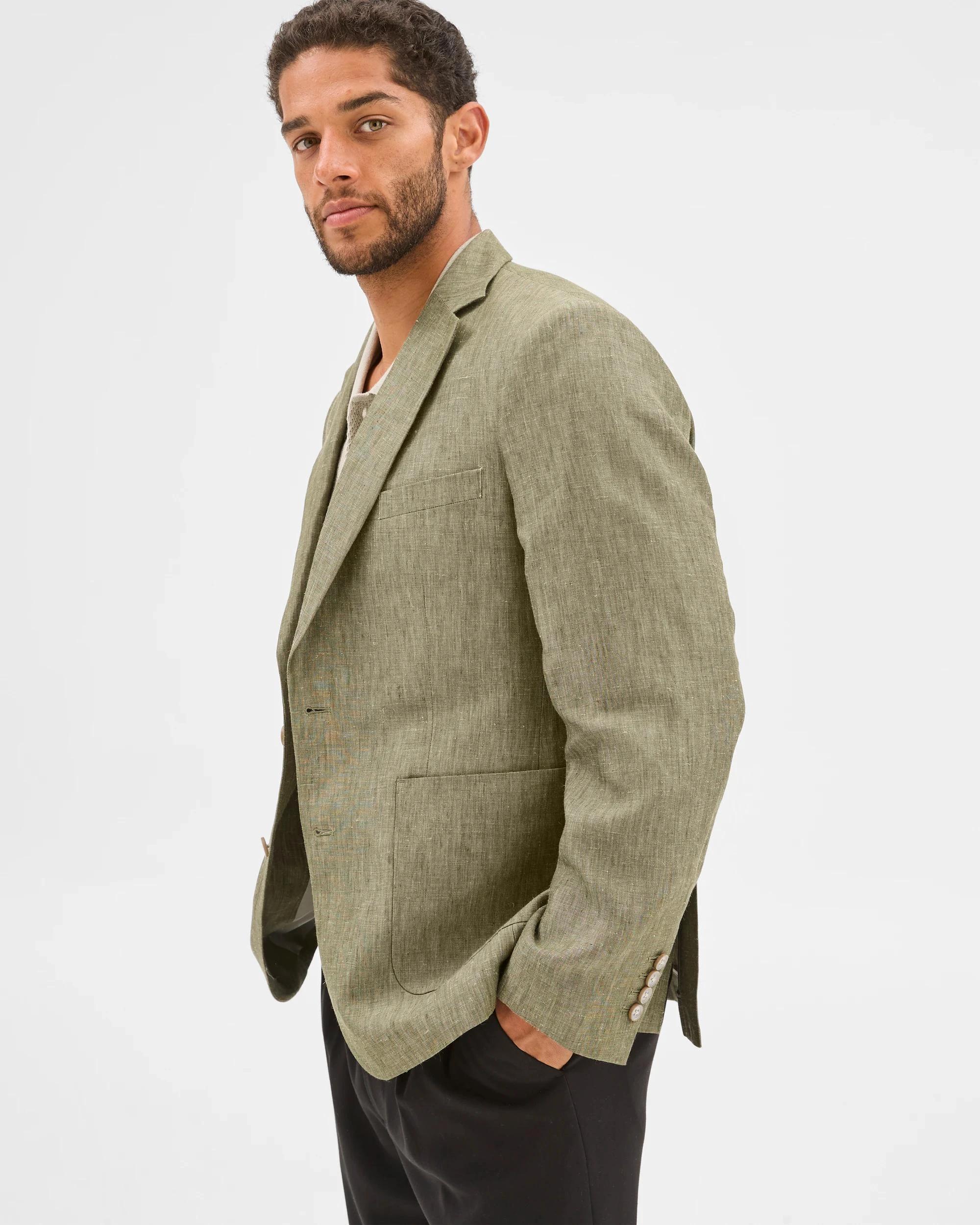 3 Tailored Fit European Linen Blazer - Preview KHAKI, 3 of 6