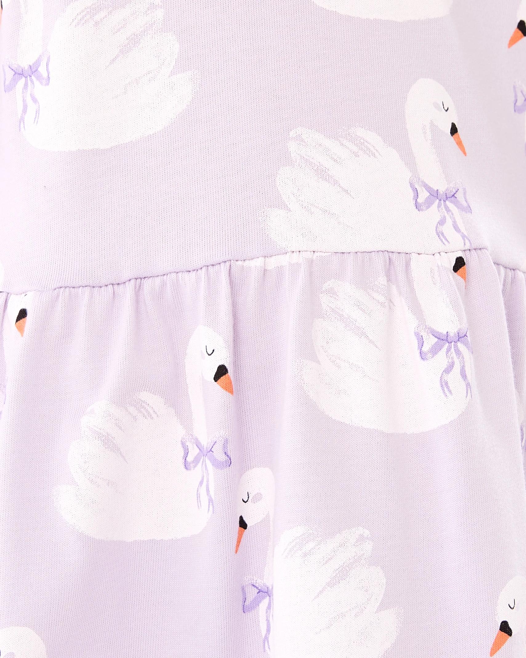 6 Long Sleeve Jersey Dress Prpl Swans, 6 of 9