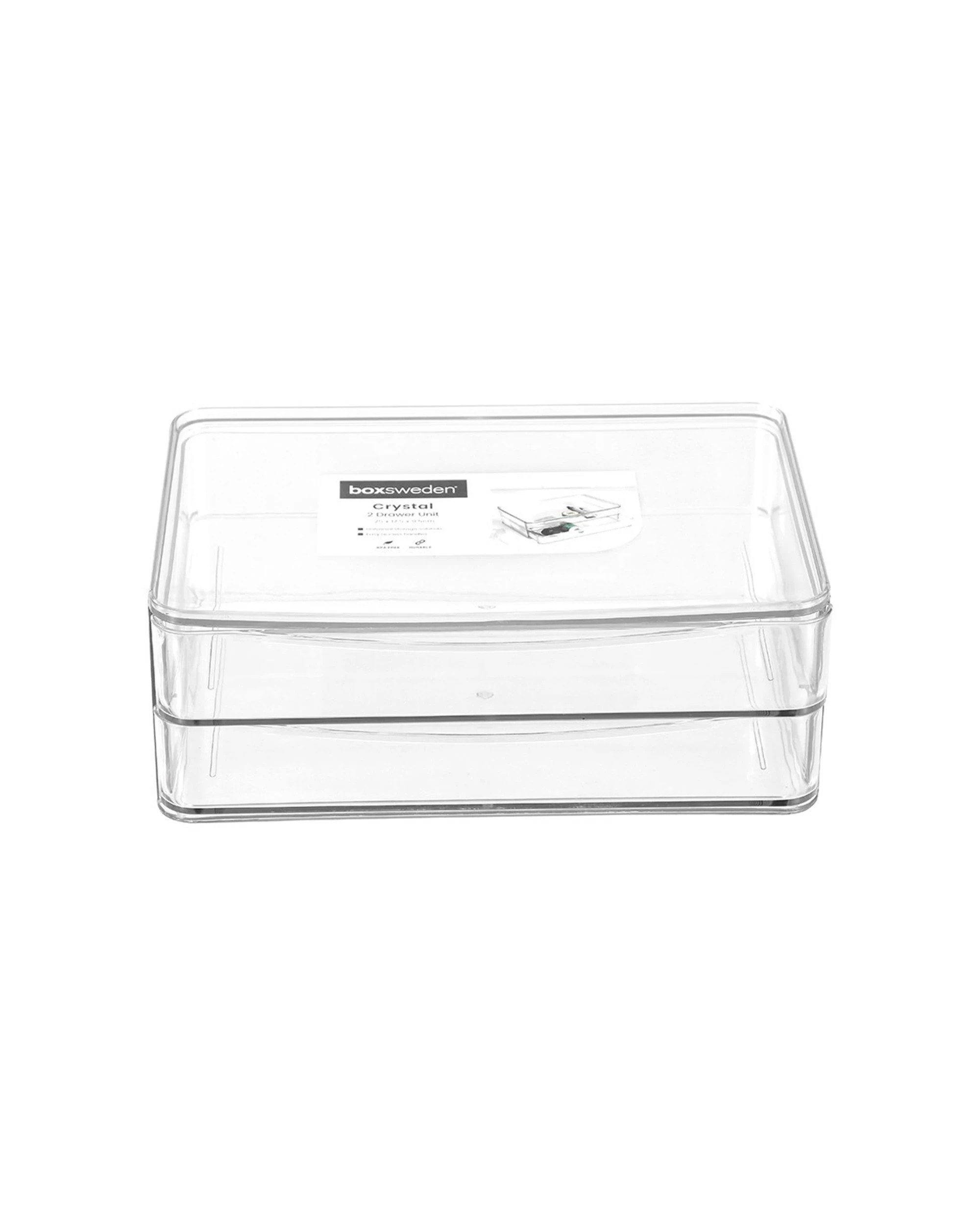1 Boxsweden Crystal 2-Drawer Storage Unit Compact Durable Plastic Organiser 25x9.5cm - Clear, 1 of 5