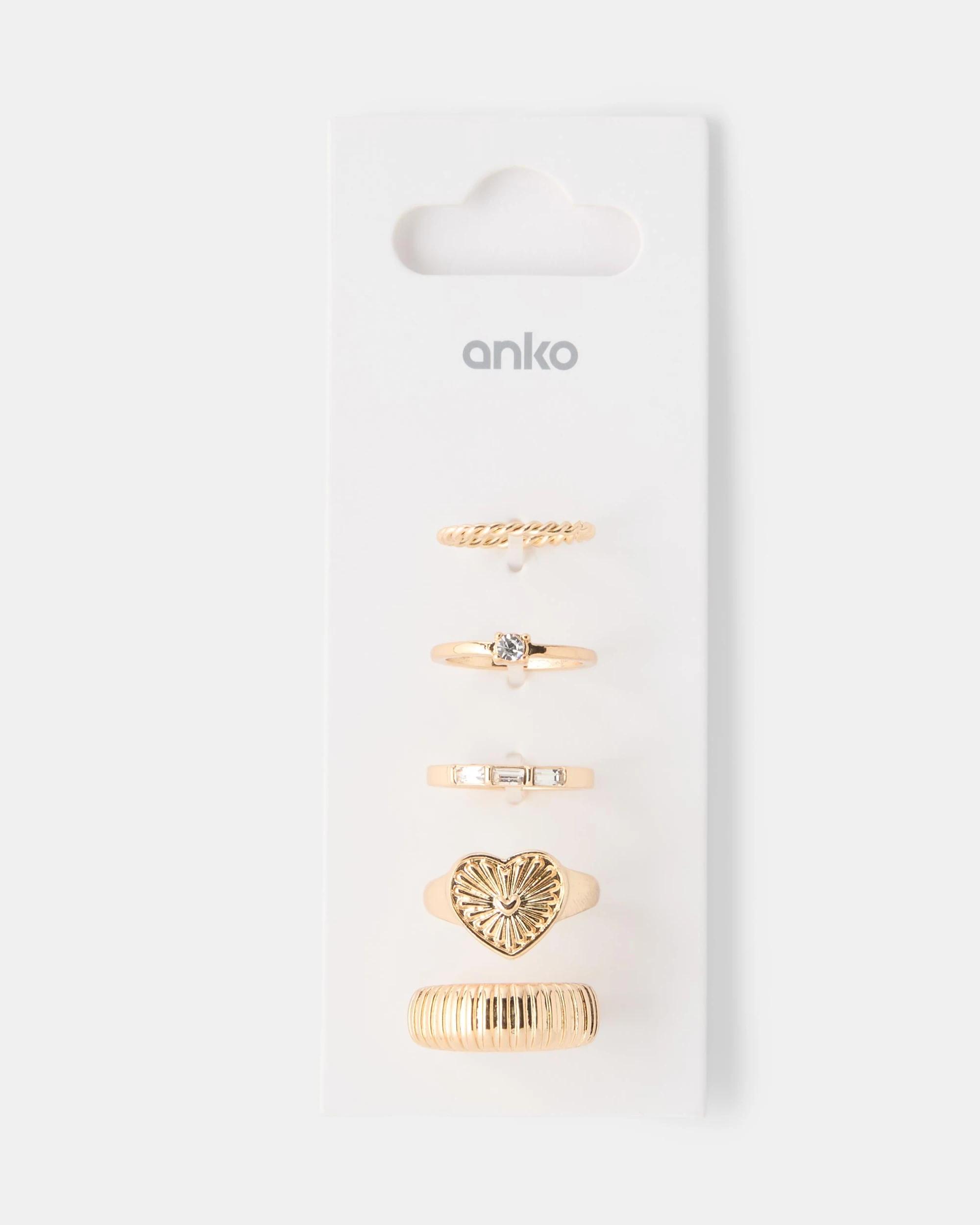 4 5 Pack Heart Rings - Gold Tone Gold, 4 of 4
