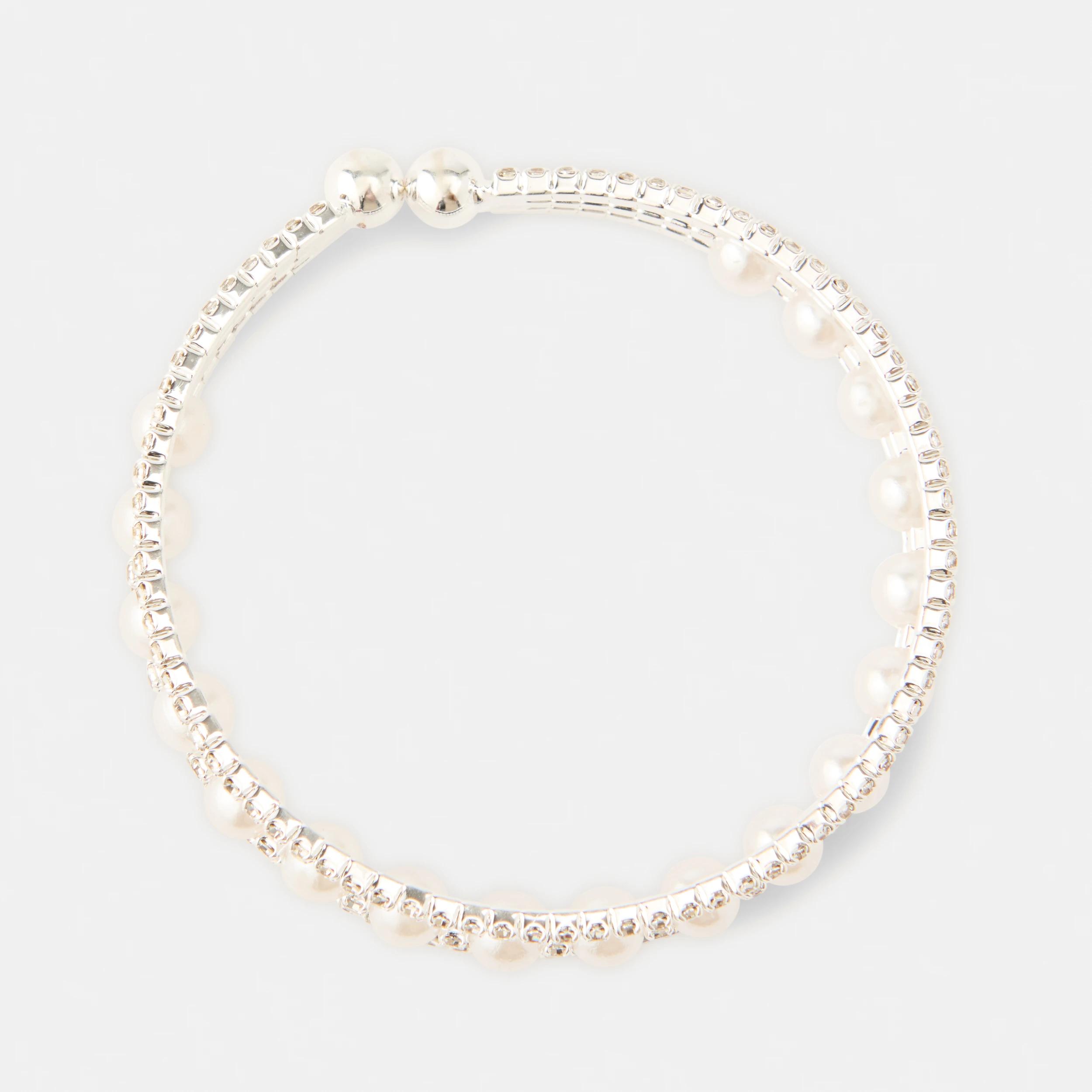 2 Sparkly Faux Pearl Bracelet - White and Silver Tone Silver, 2 of 3