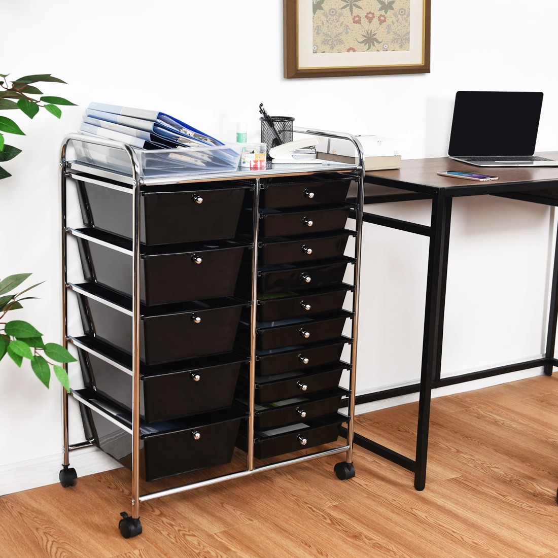 7 Costway 15 Drawers Rolling Storage Cart Mobile Utility Trolley - Black, 7 of 10
