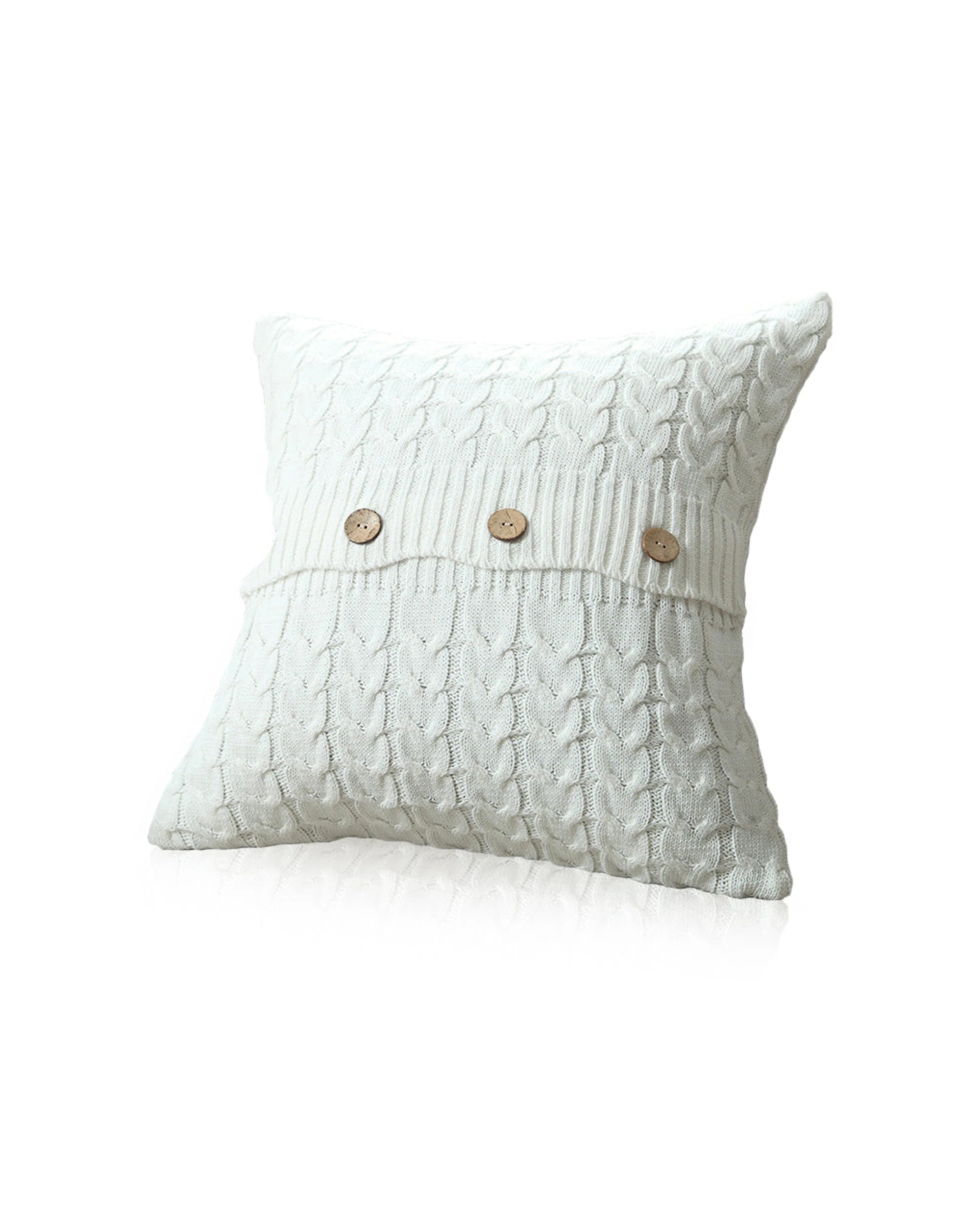 1 Cotton More Sofa Bed Knitted Pillow Cushion Cover Twisted Stripes 45x45cm - White, 1 of 2