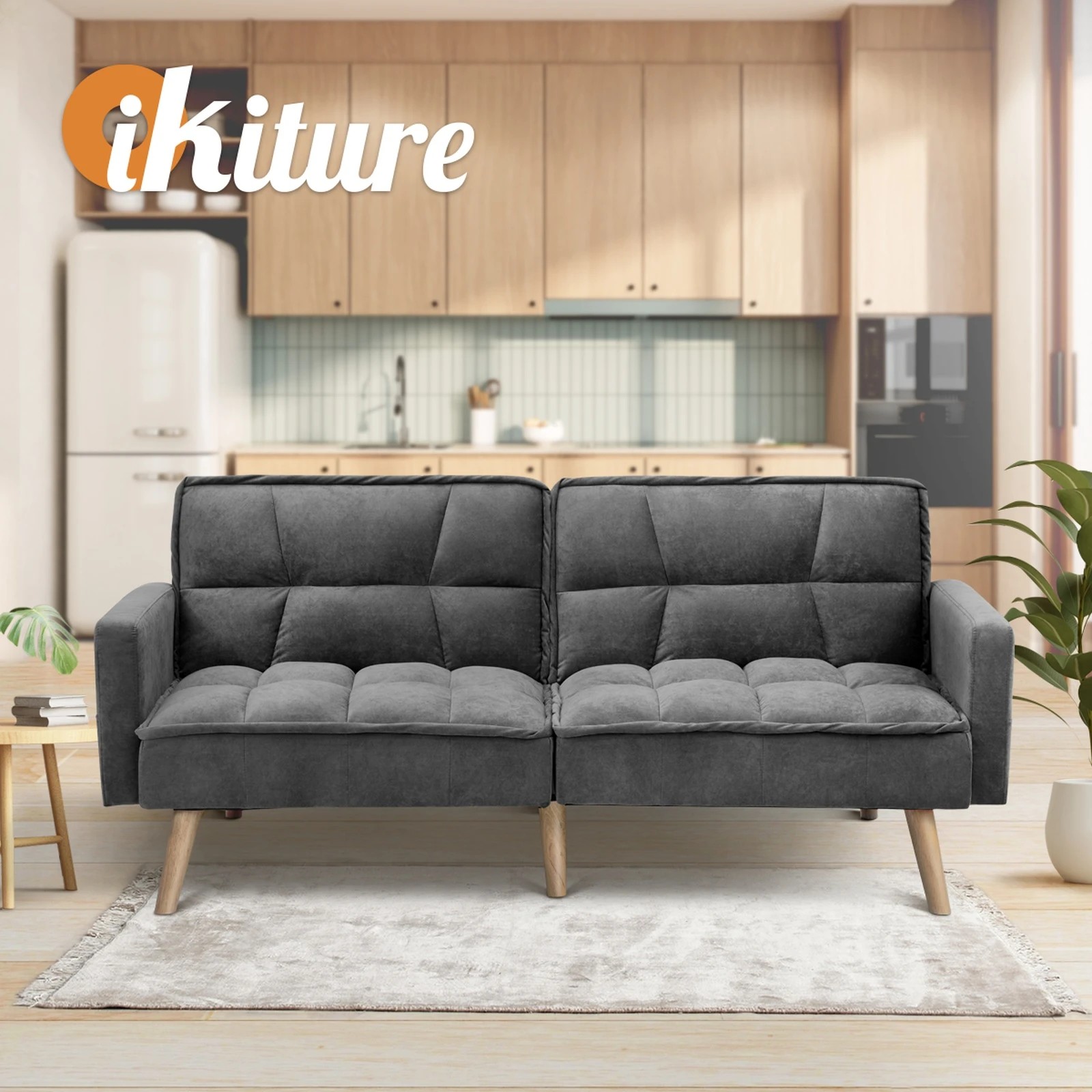 6 Oikiture Sofa Bed Futon Convertible Velvet Lounge Couch 3-seater Recliner
 - Grey, 6 of 10