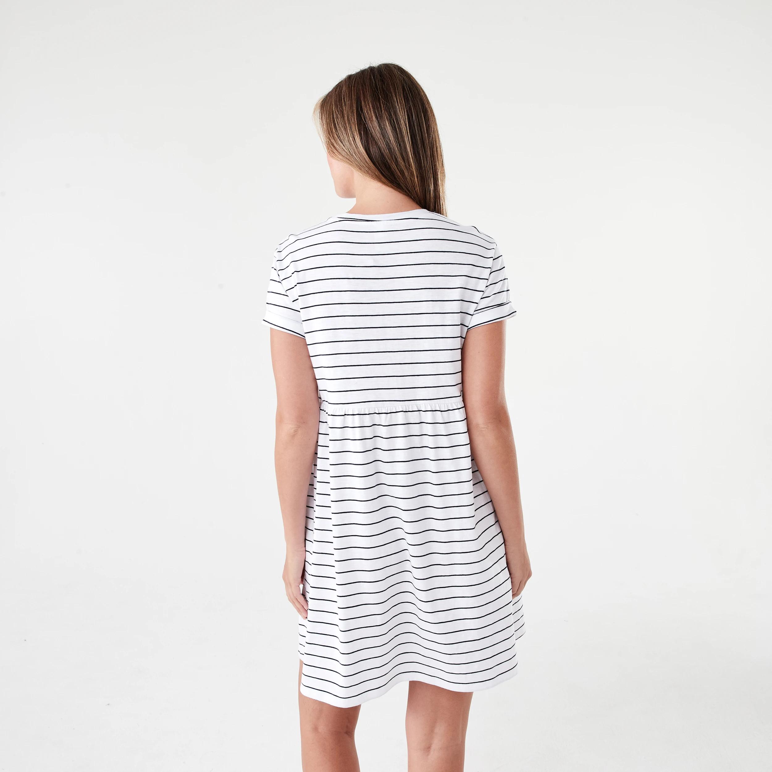 3 Short Sleeve Cuff Detail Jersey Mini Dress Strp Wht, 3 of 6