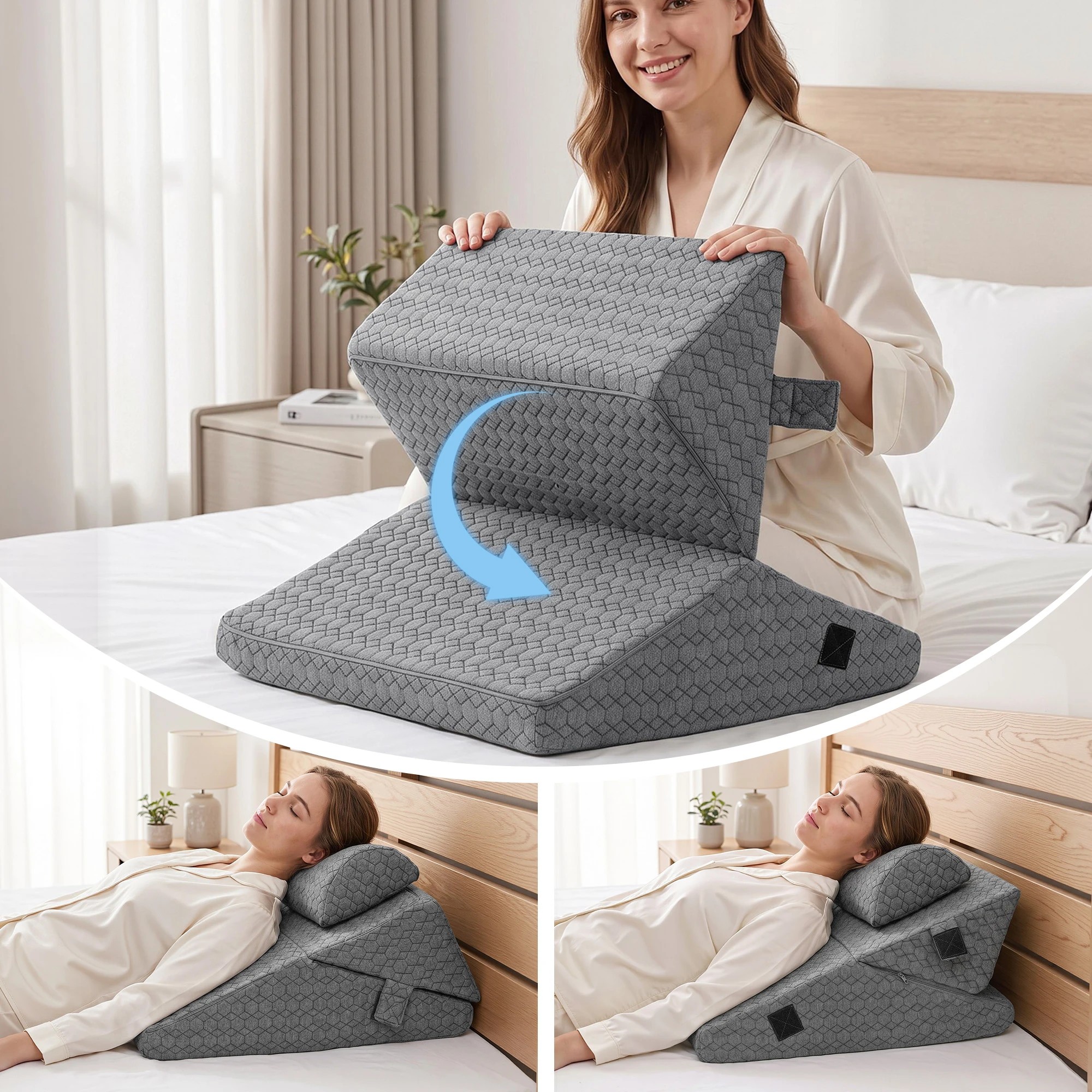 6 Giselle Bedding Wedge Pillow for Sleeping, Cooling Egg Gel Memory Foam Back Support - Grey, 6 of 9