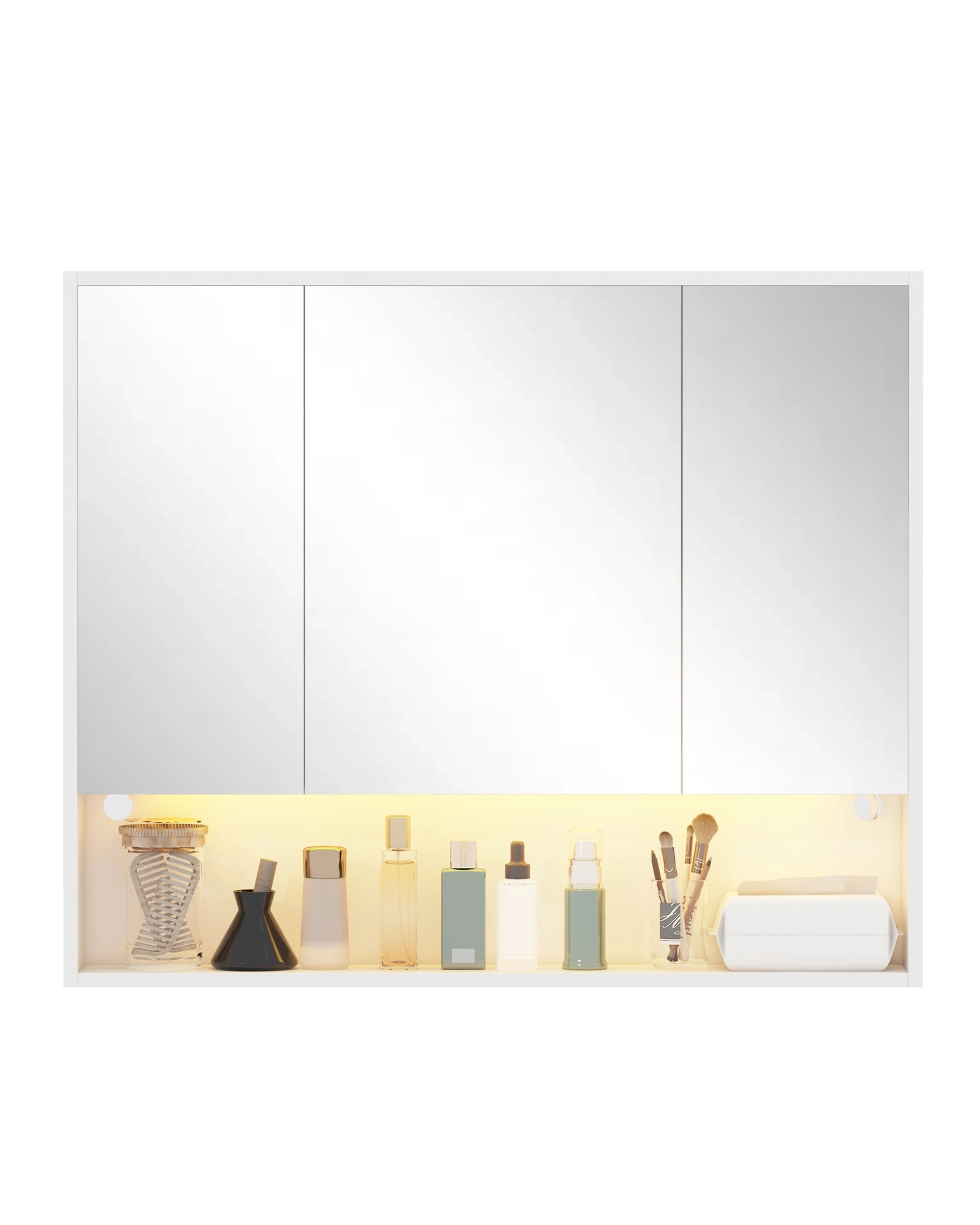 4 Advwin 90 cm LED Bathroom Mirror Cabinet Wall Mounted Cupboard Storage w/ 3 Doors Shaving Cabinets, 4 of 8